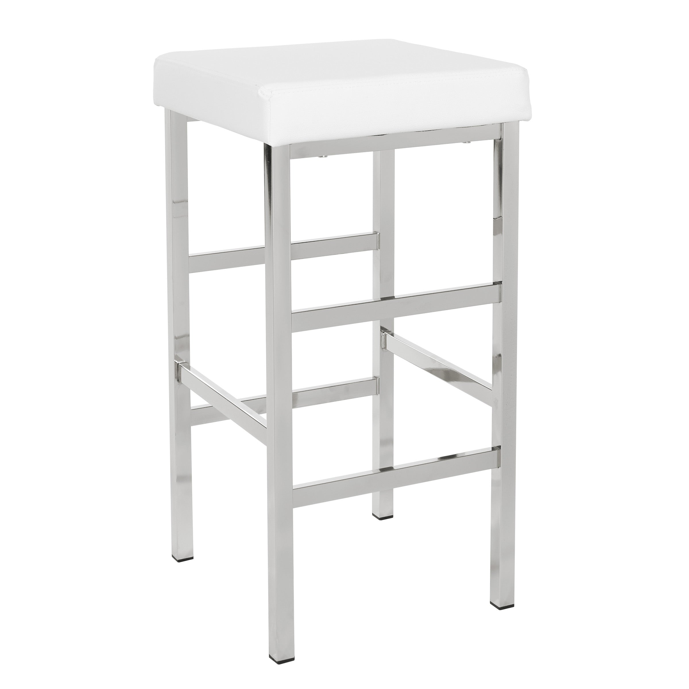30" Chrome Backless Stool - White