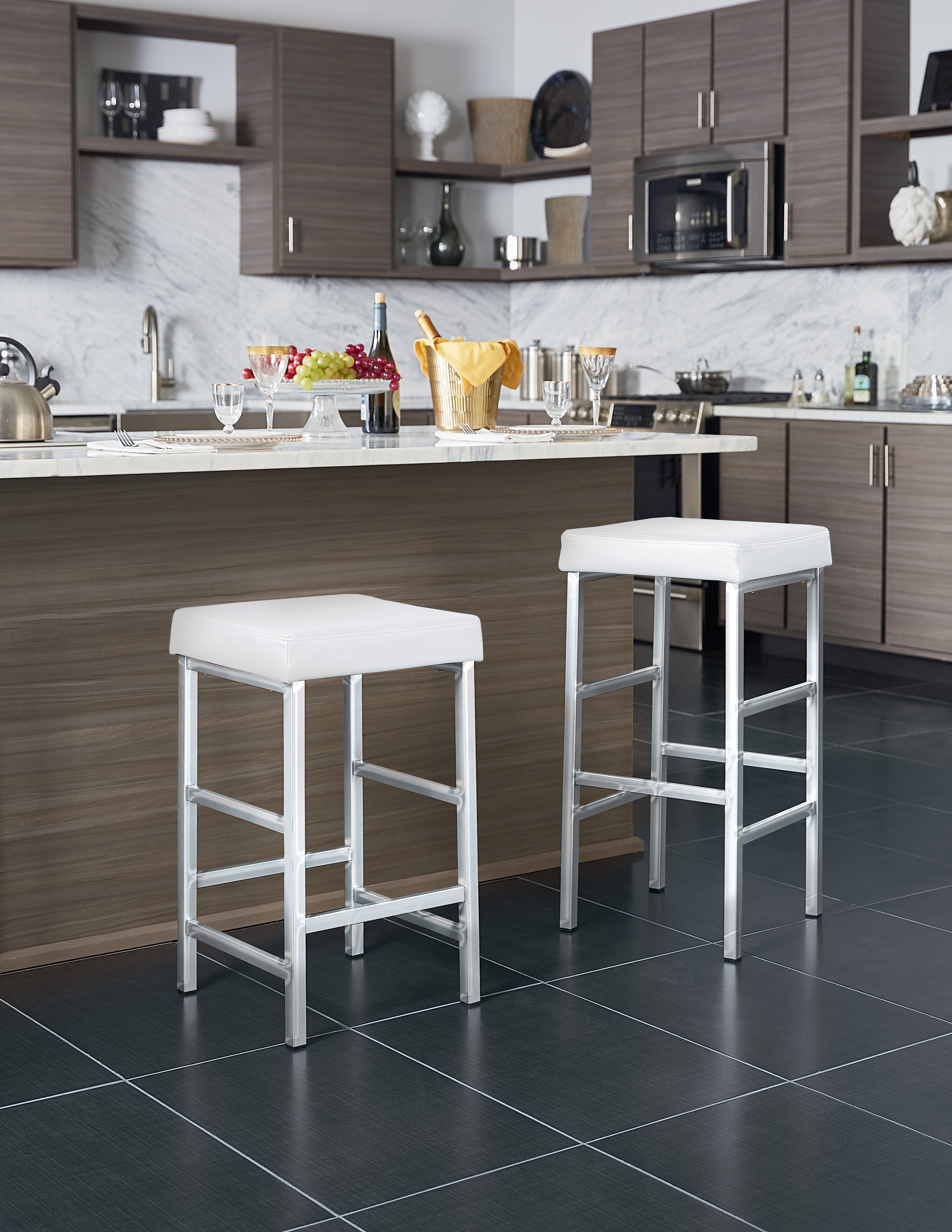 30" Chrome Backless Stool - White