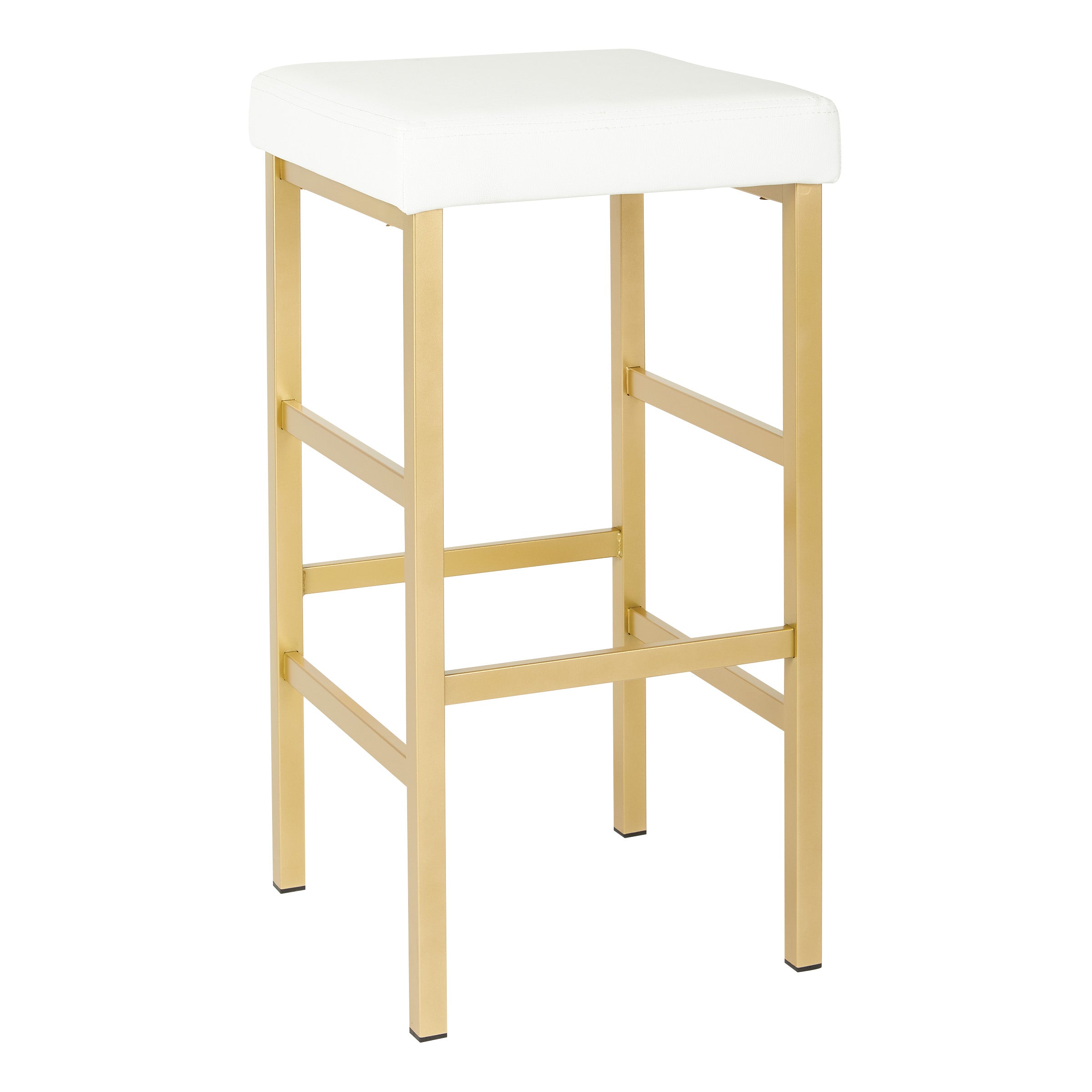 30" Gold Backless Stool - White