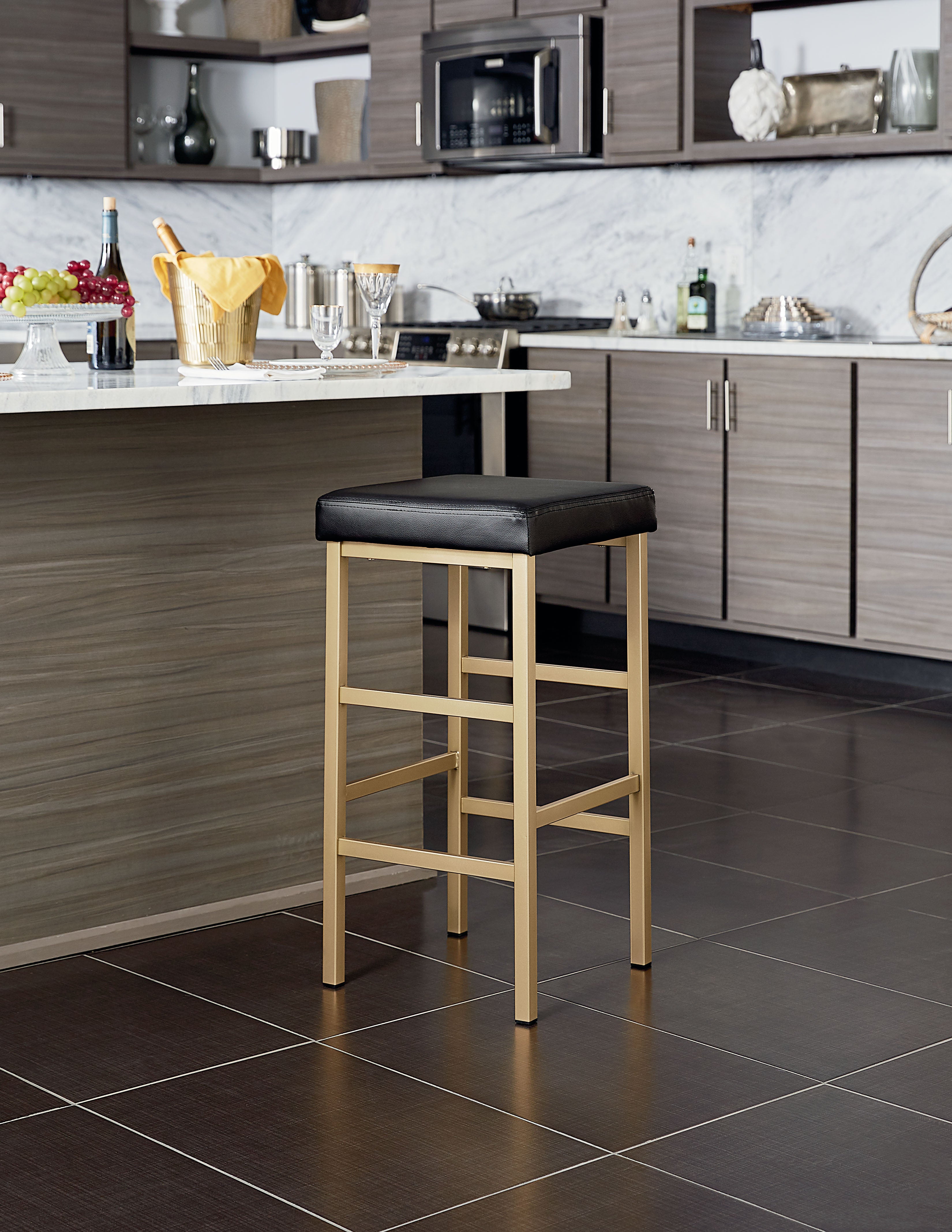 30" Gold Backless Stool - Black