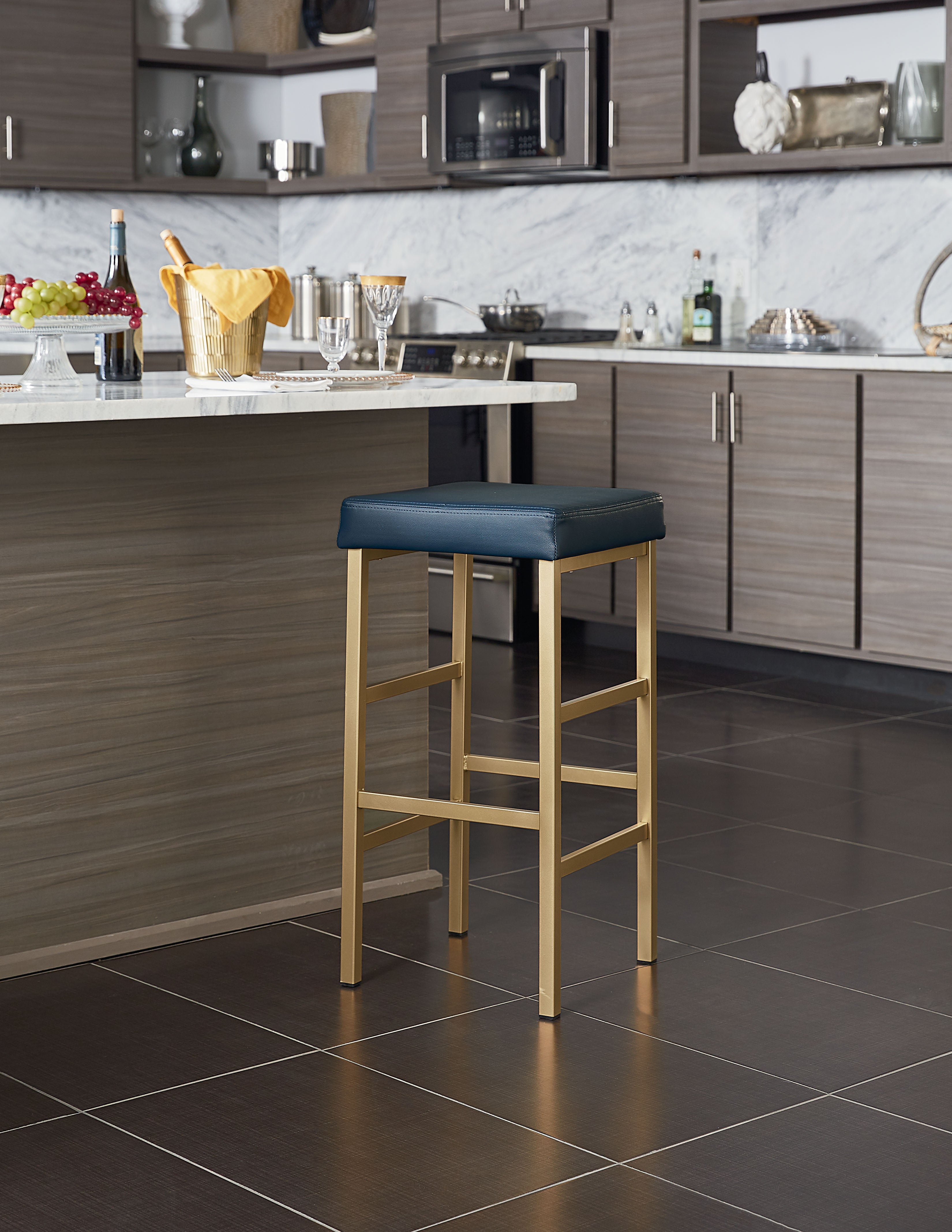 30" Gold Backless Stool - Blue