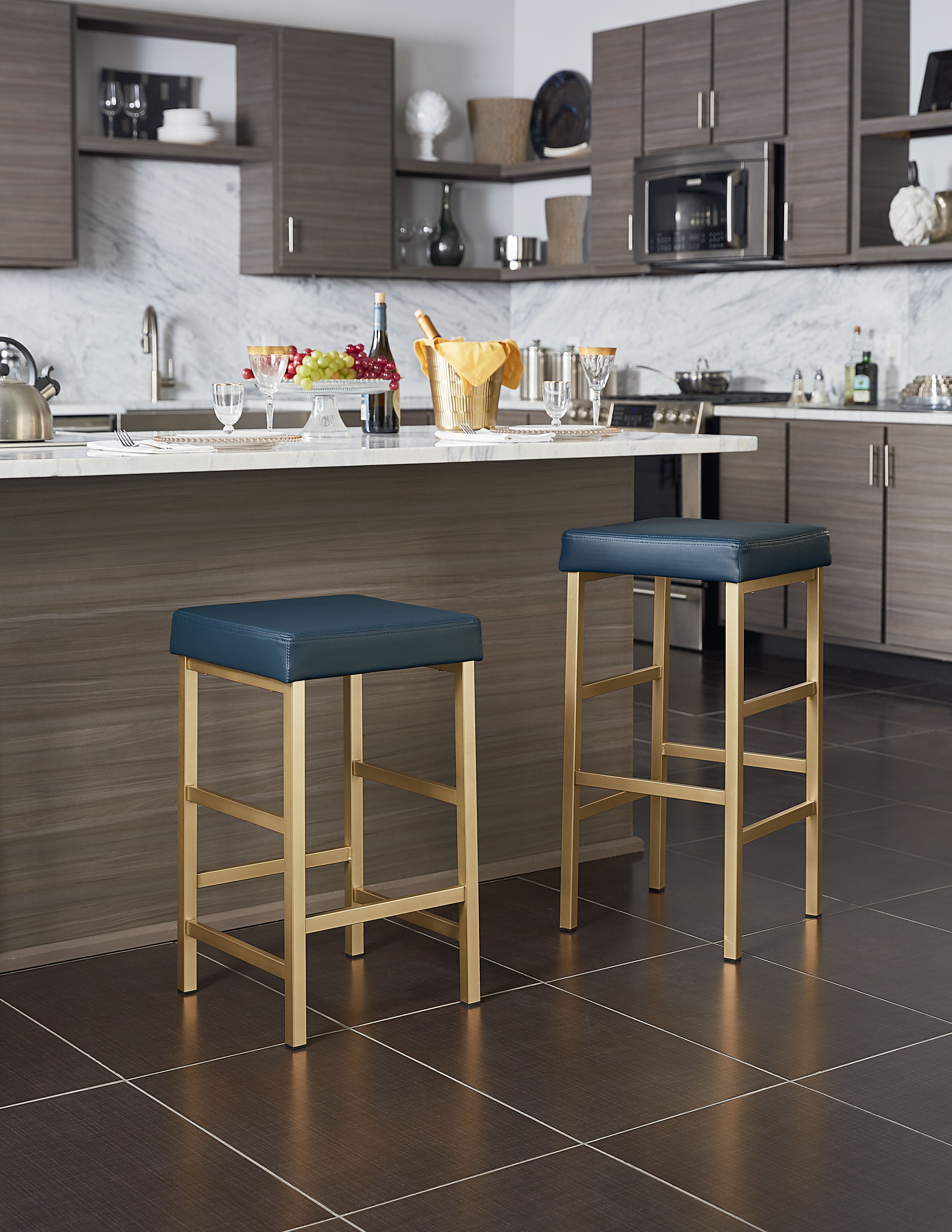 30" Gold Backless Stool - Blue