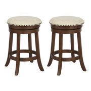 Round Backless Swivel Stool 2 Pack - Beige / Dark Walnut