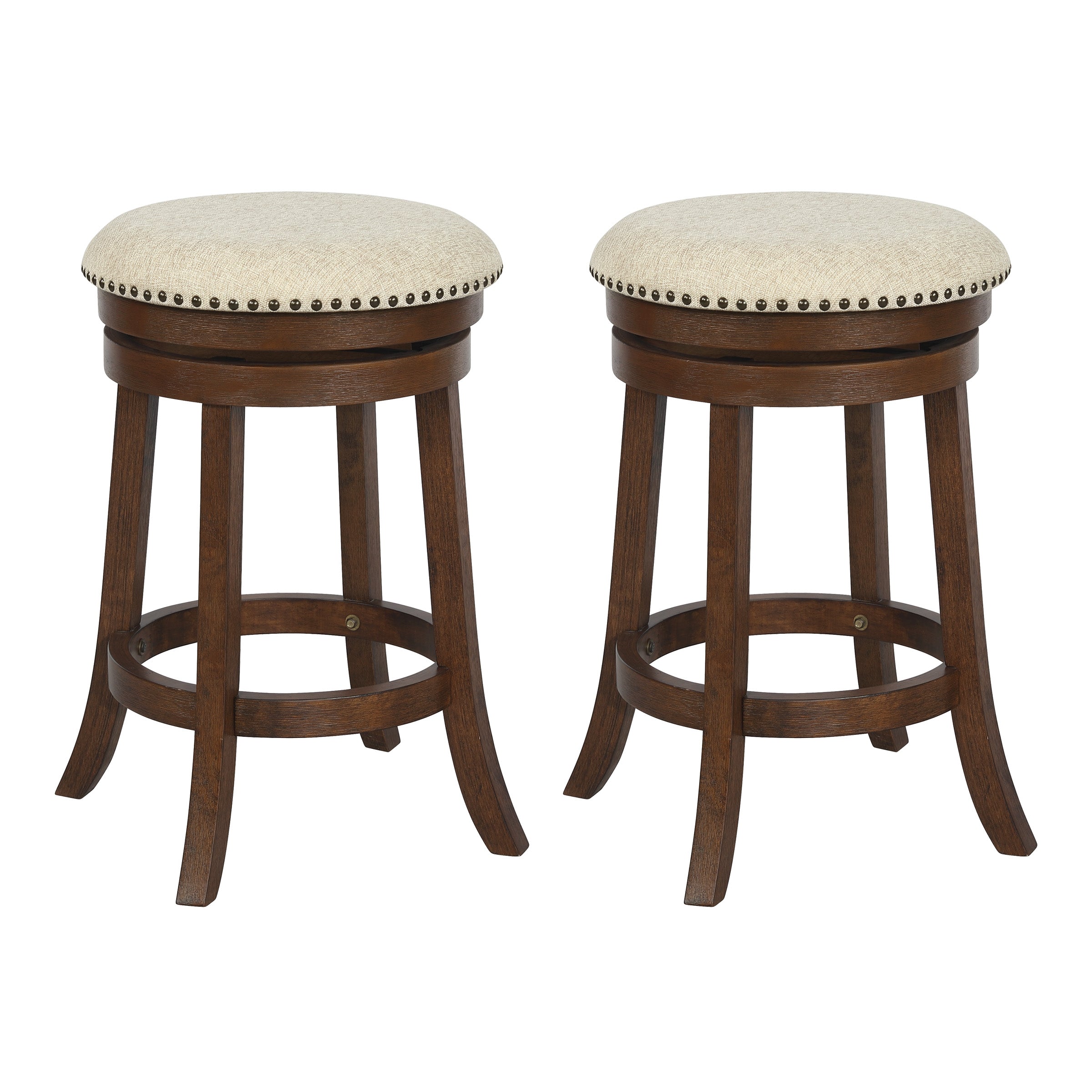 Round Backless Swivel Stool 2 Pack - Beige / Dark Walnut