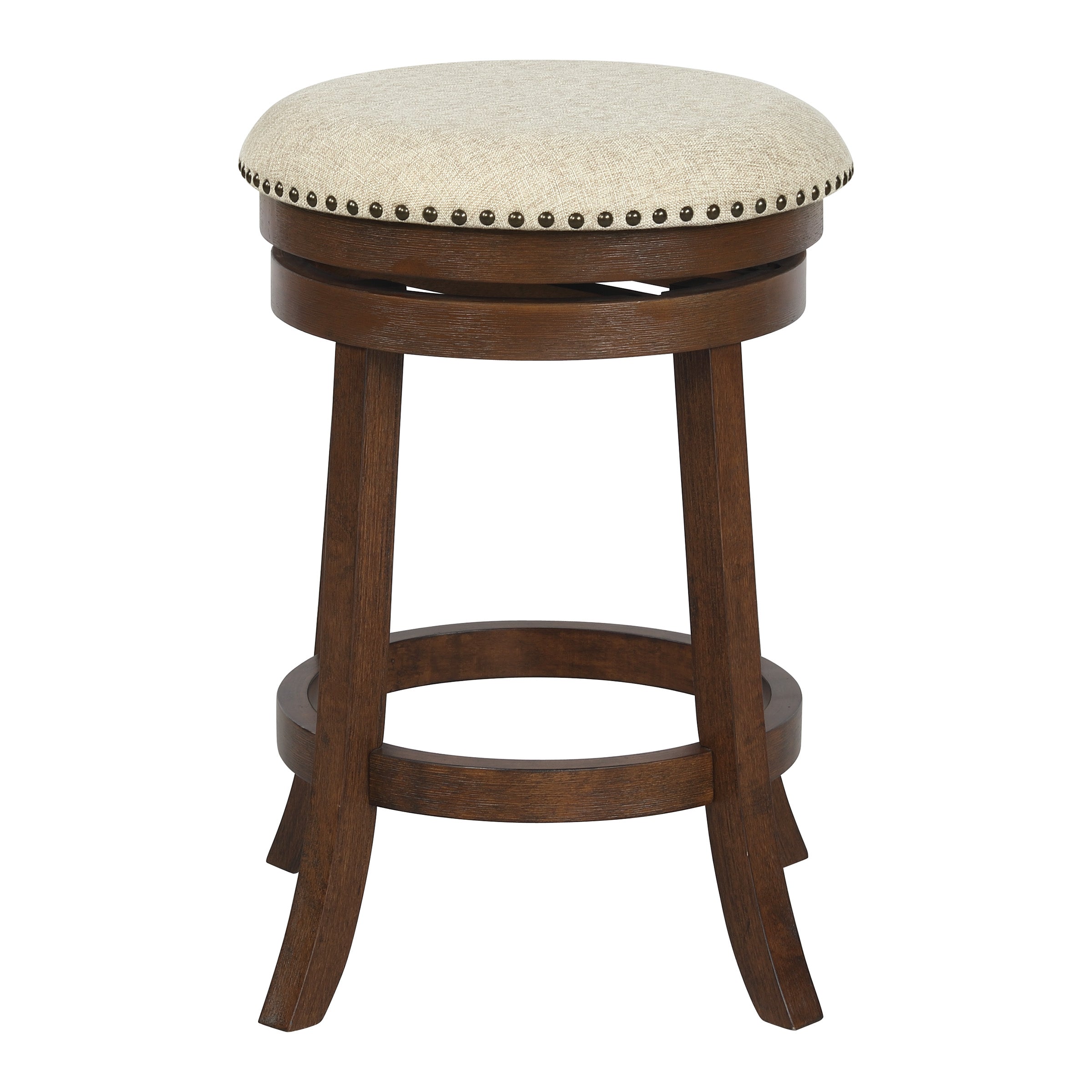 Round Backless Swivel Stool 2 Pack - Beige / Dark Walnut