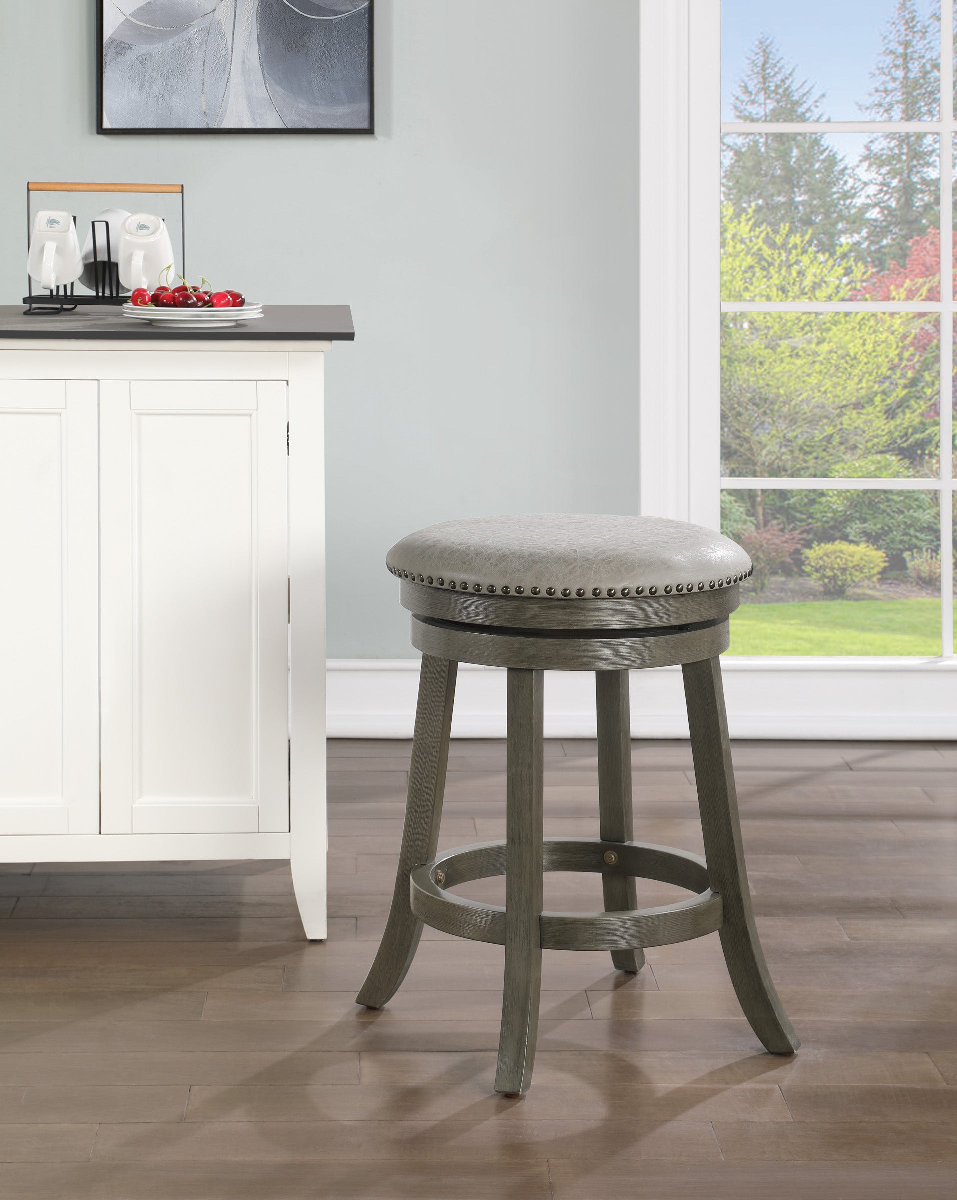 Round Backless Swivel Stool 2 Pack - Dove / Antique Grey
