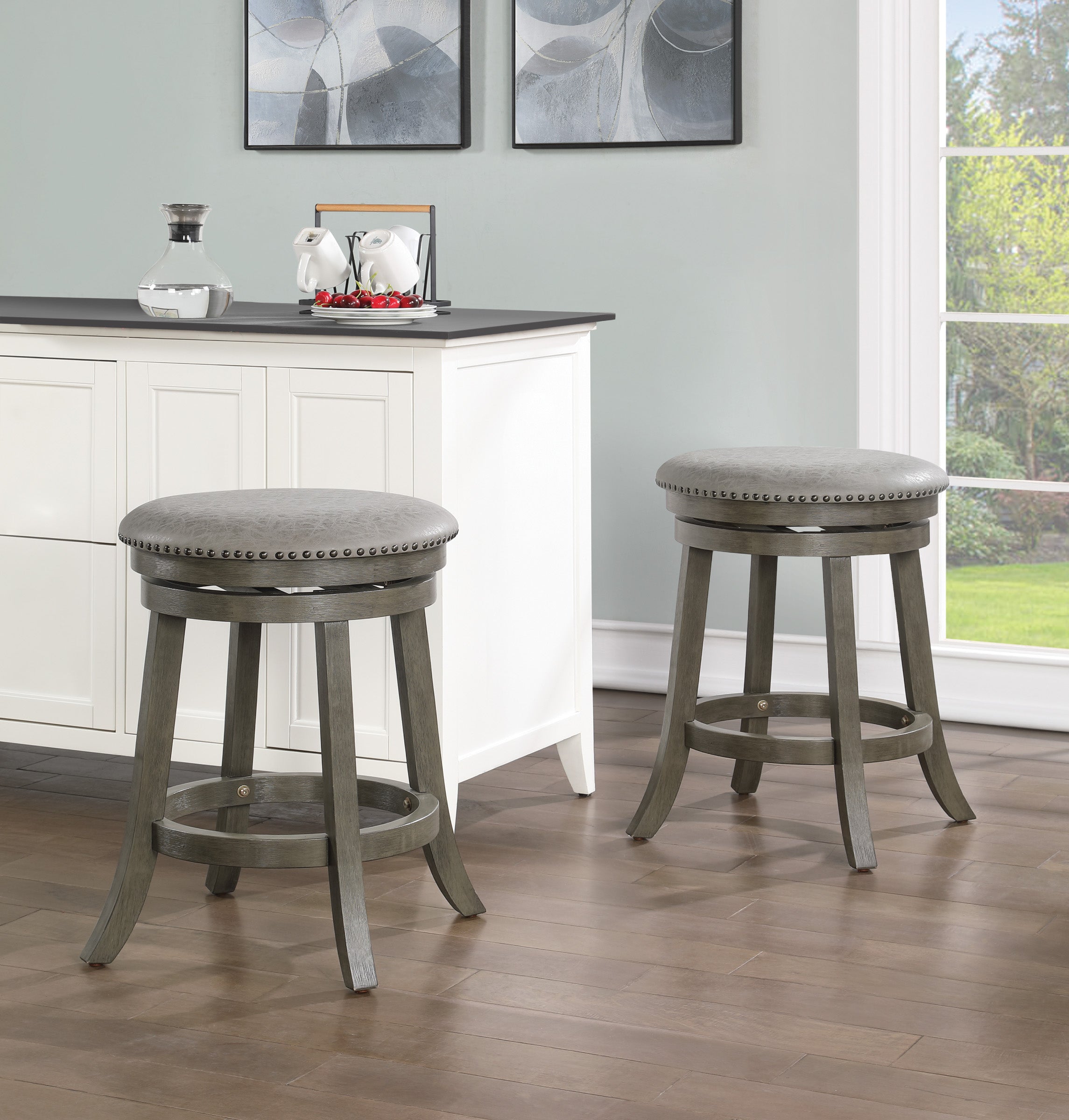 Round Backless Swivel Stool 2 Pack - Dove / Antique Grey