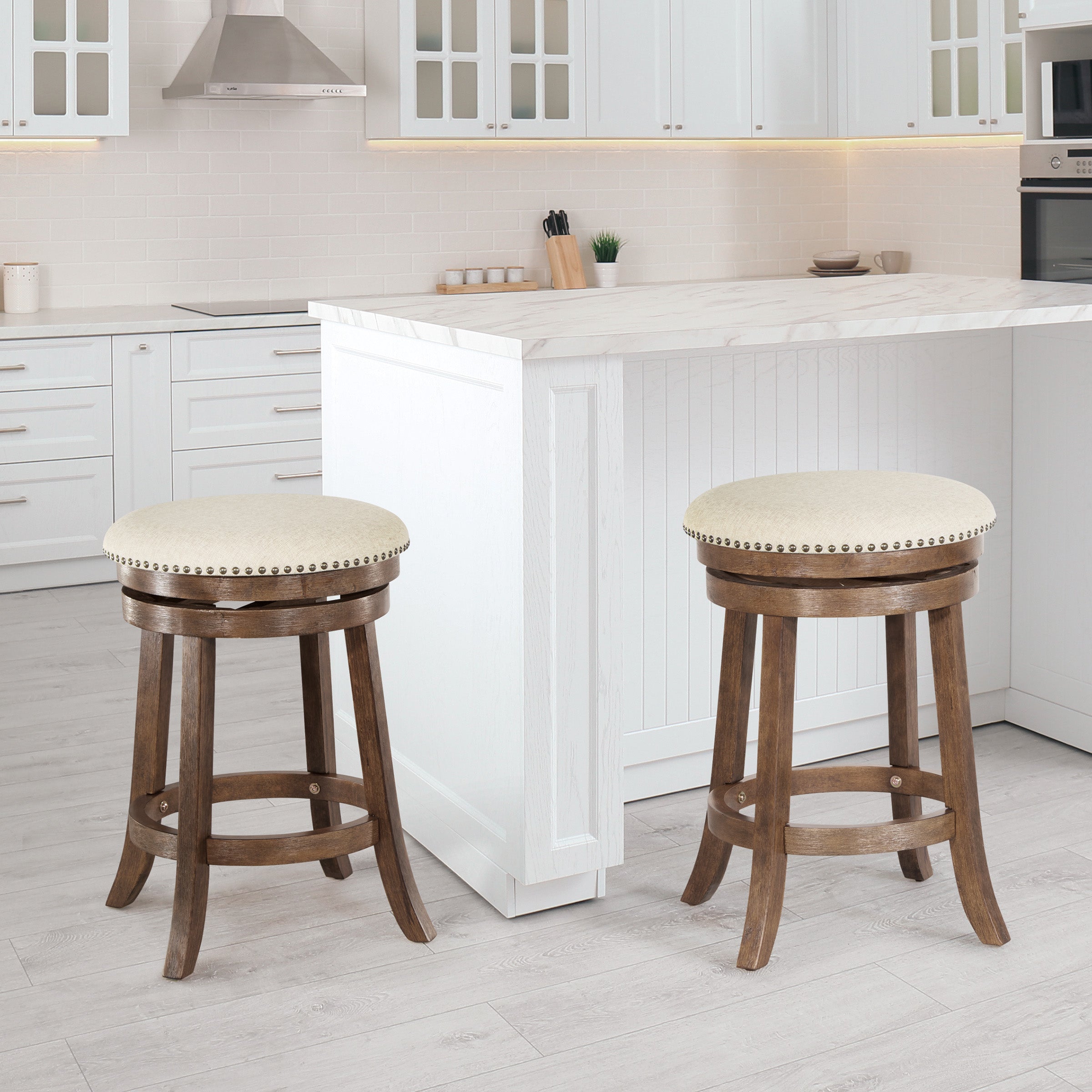 Round Backless Swivel Stool 2-Pack - Burnt Brown