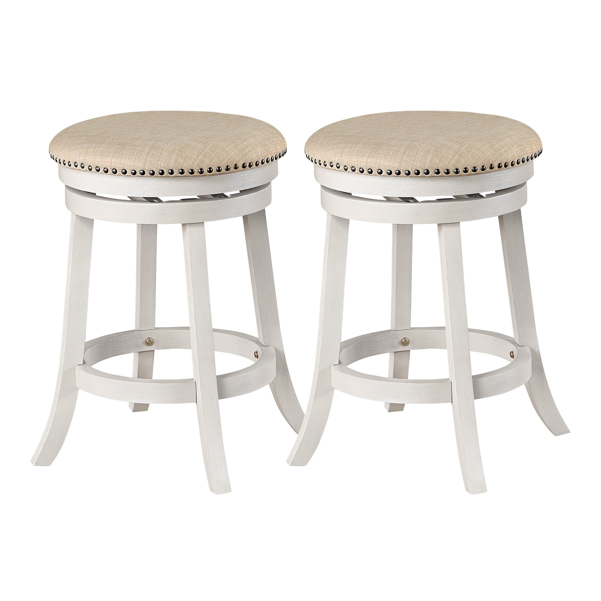 Round Backless Swivel Stool 2-Pack - Beige / White Washed