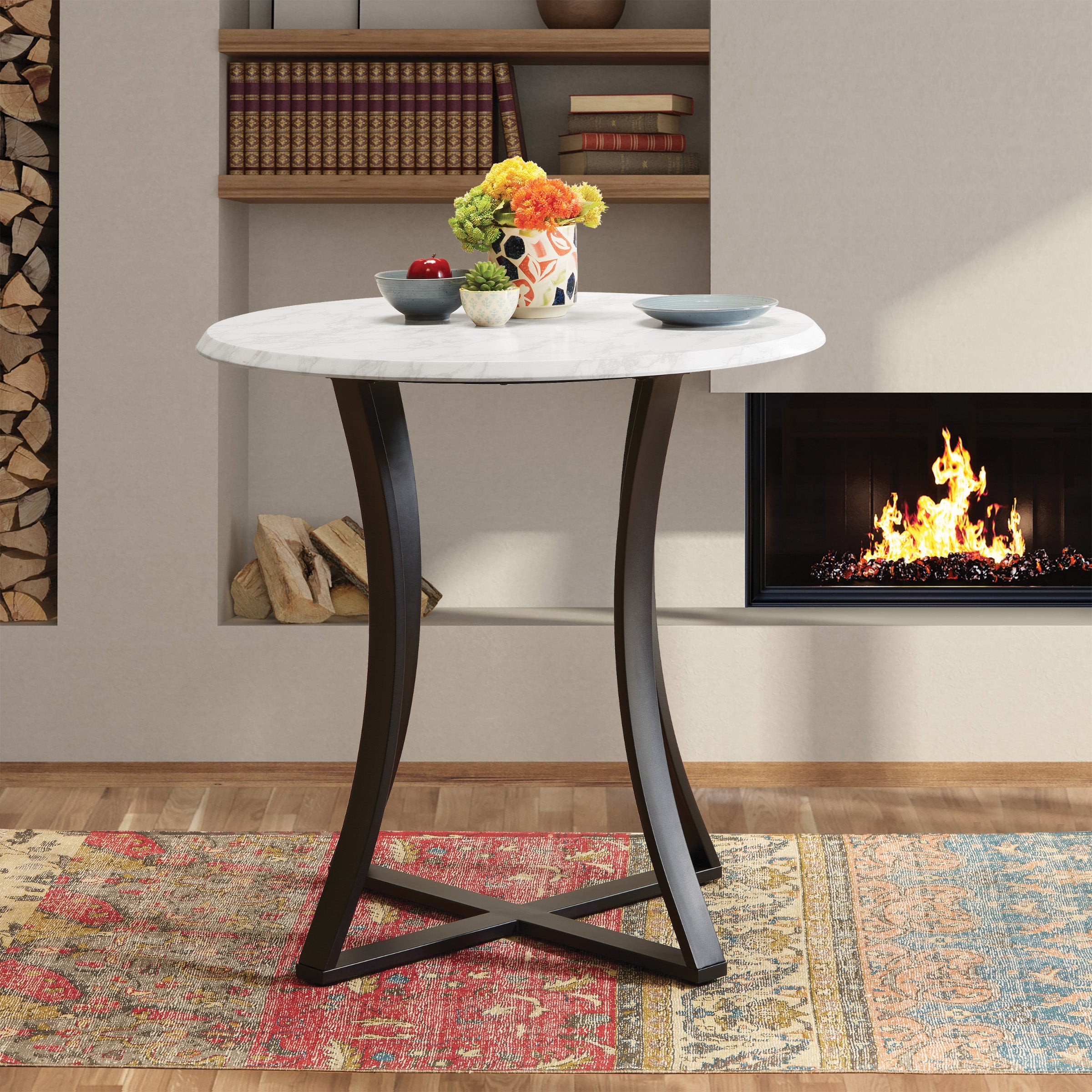 Metro Counter Height Table - Faux Marble/Black
