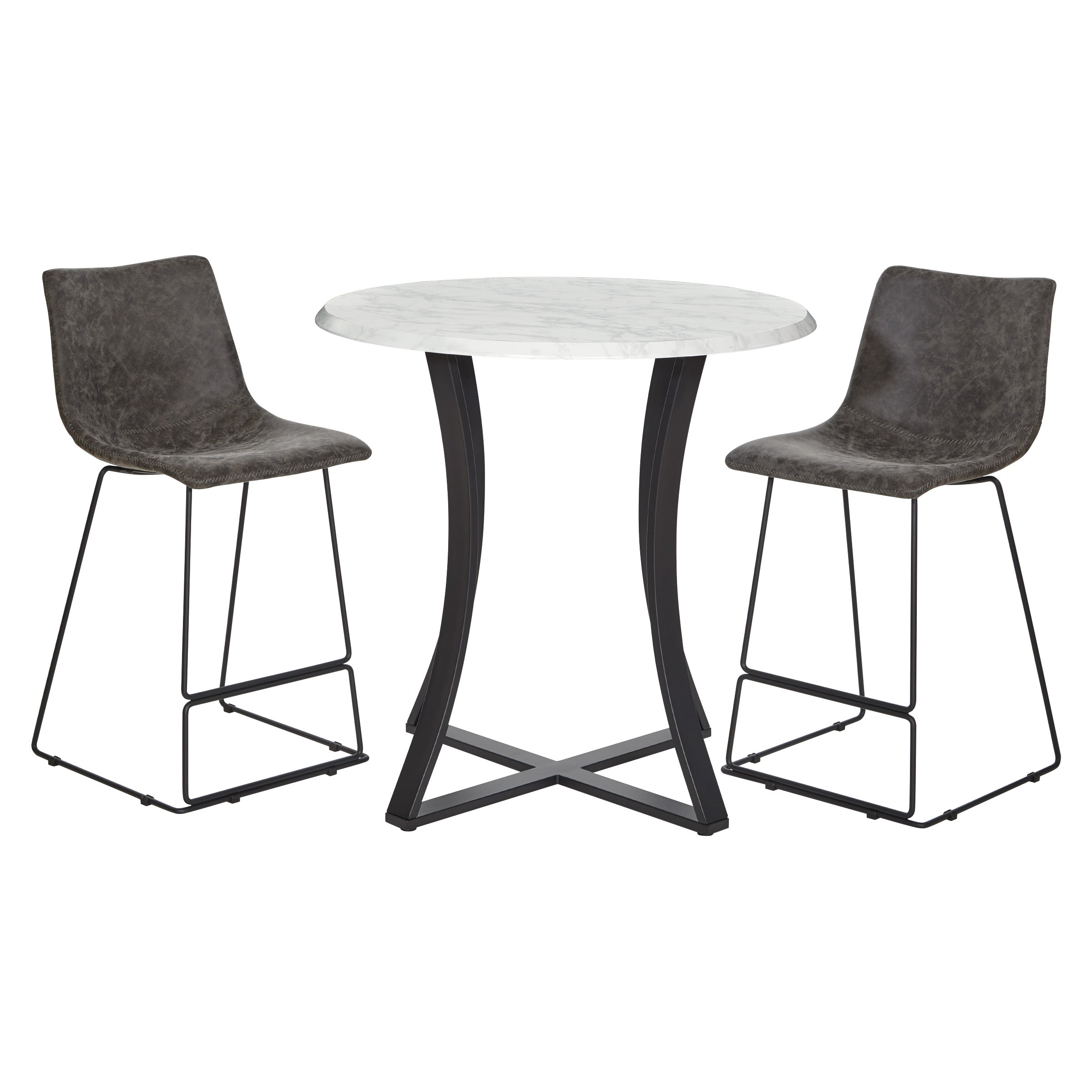 Metro 3-Piece Counter Height Table  - Faux Marble/Charcoal