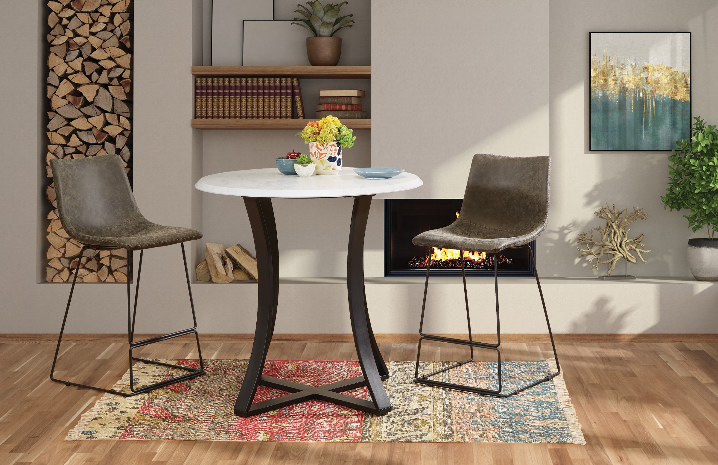Metro 3-Piece Counter Height Table  - Faux Marble/Charcoal