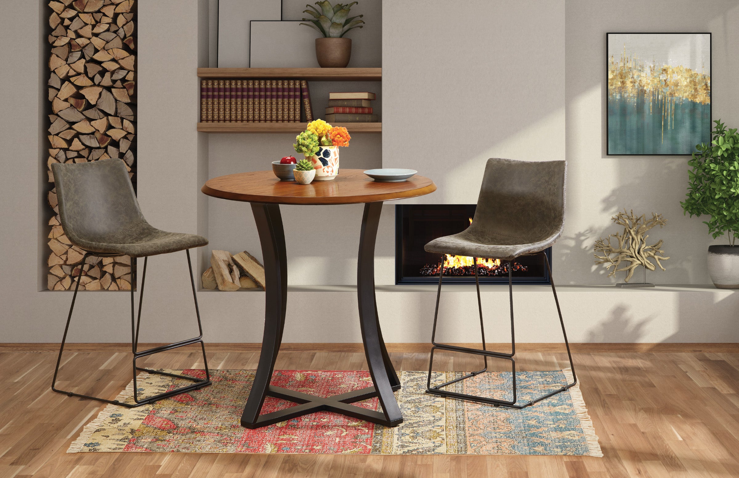 Metro 3-Piece Counter Height Table  - Oak Veneer/Charcoal