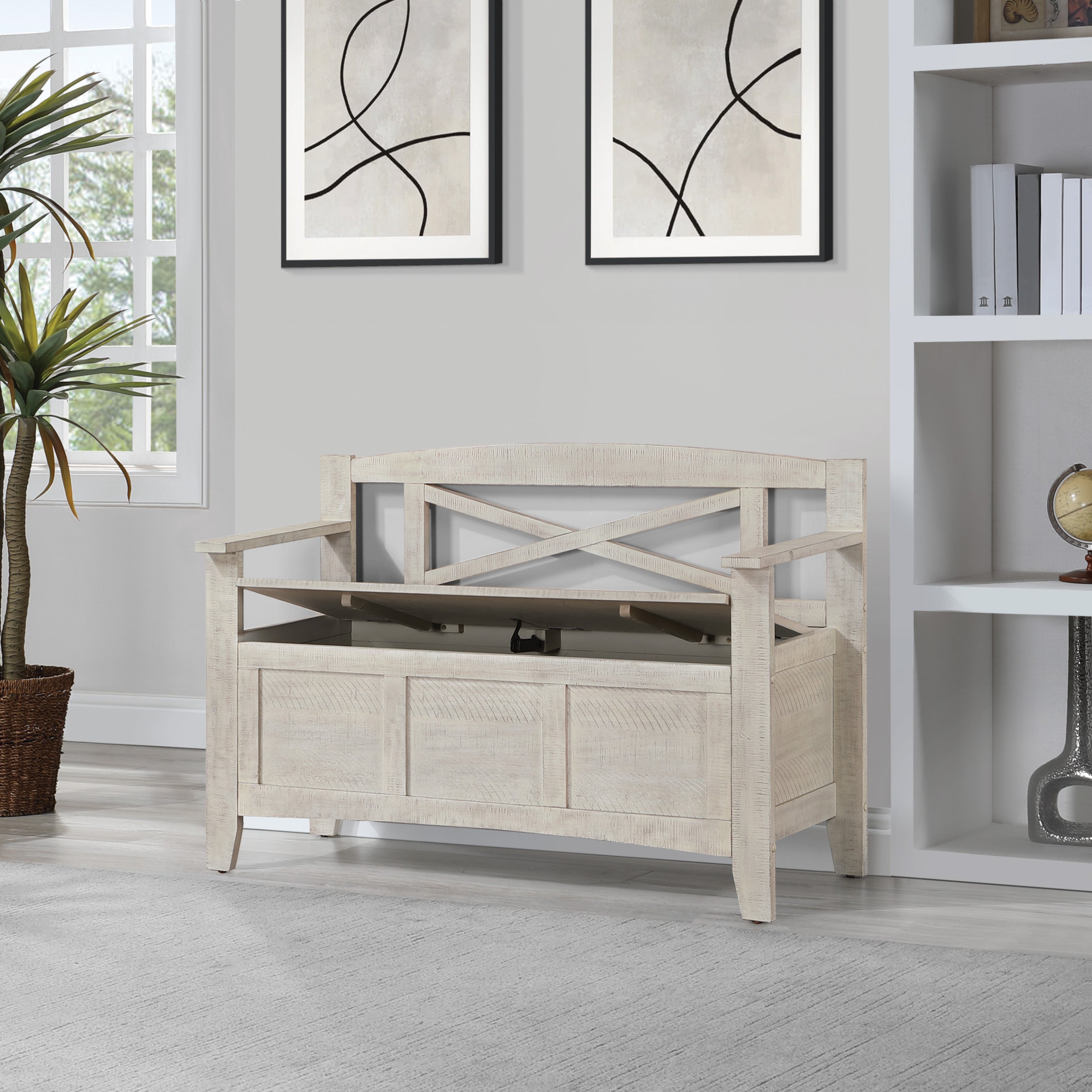 Metro Entry Way Bench - Distressed White