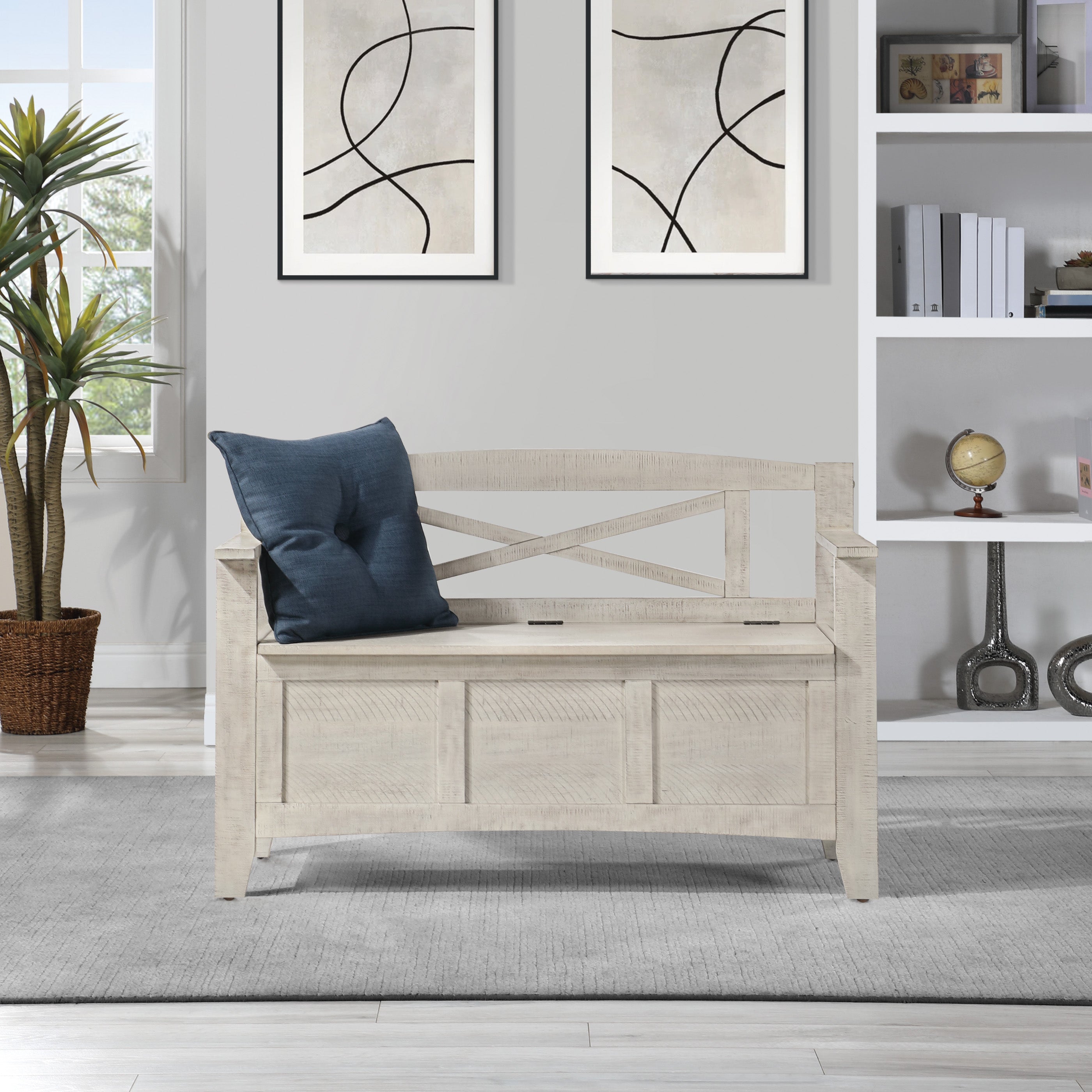 Metro Entry Way Bench - Distressed White