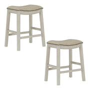 24" Saddle Stool 2-Pack - Beige/White Washed