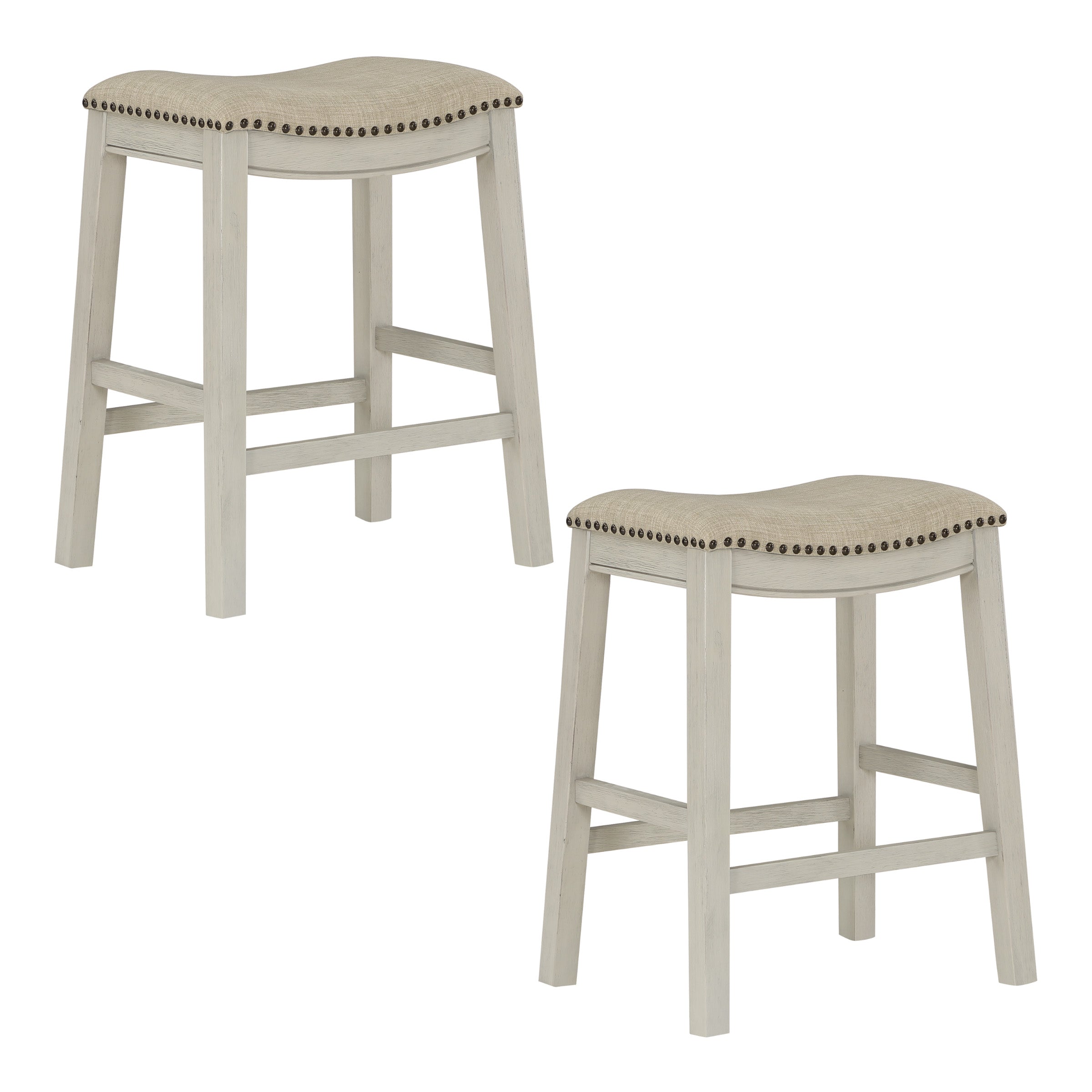 24" Saddle Stool 2-Pack - Beige/White Washed