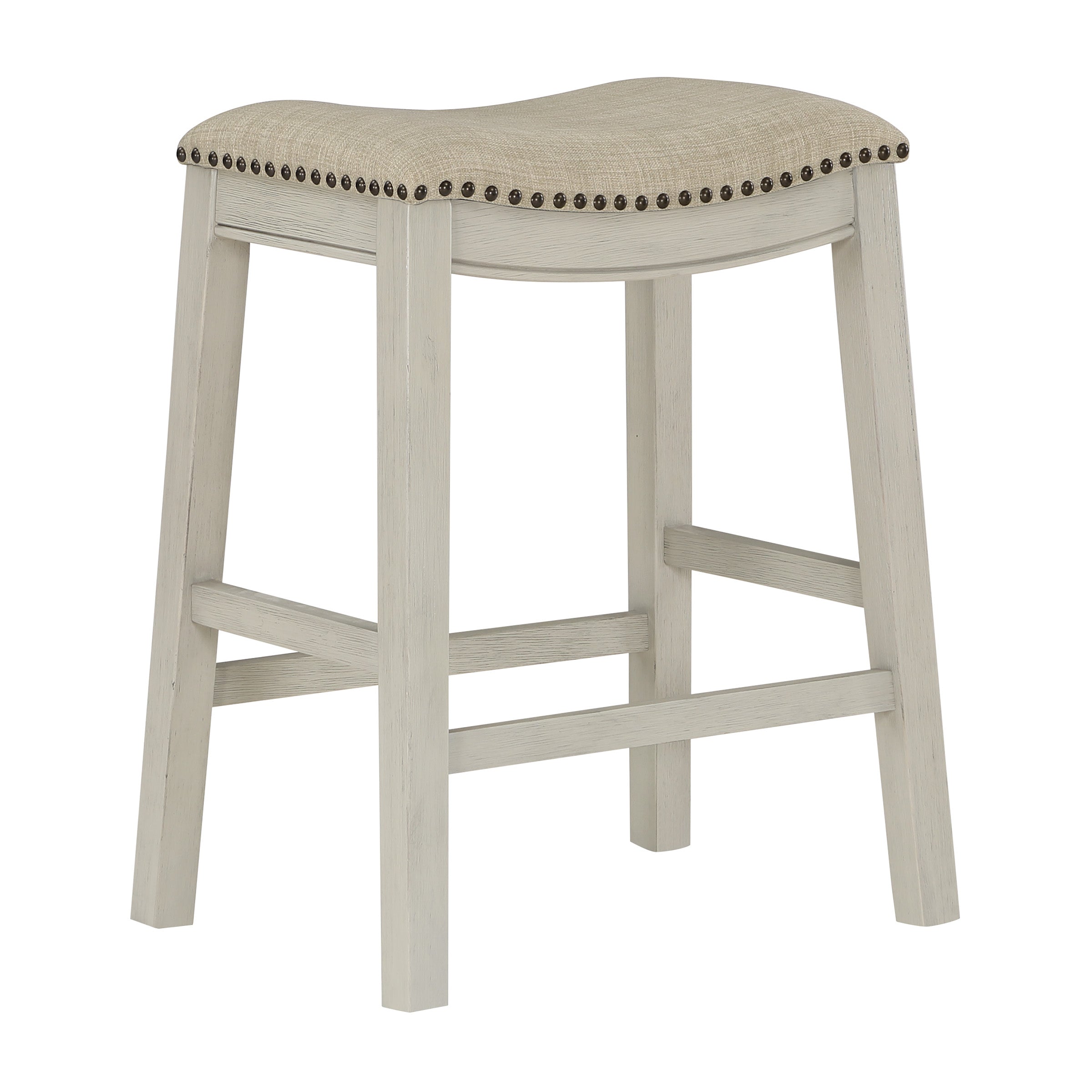 24" Saddle Stool 2-Pack - Beige/White Washed
