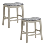 24" Saddle Stool 2-Pack - Damask Navy / White Washed