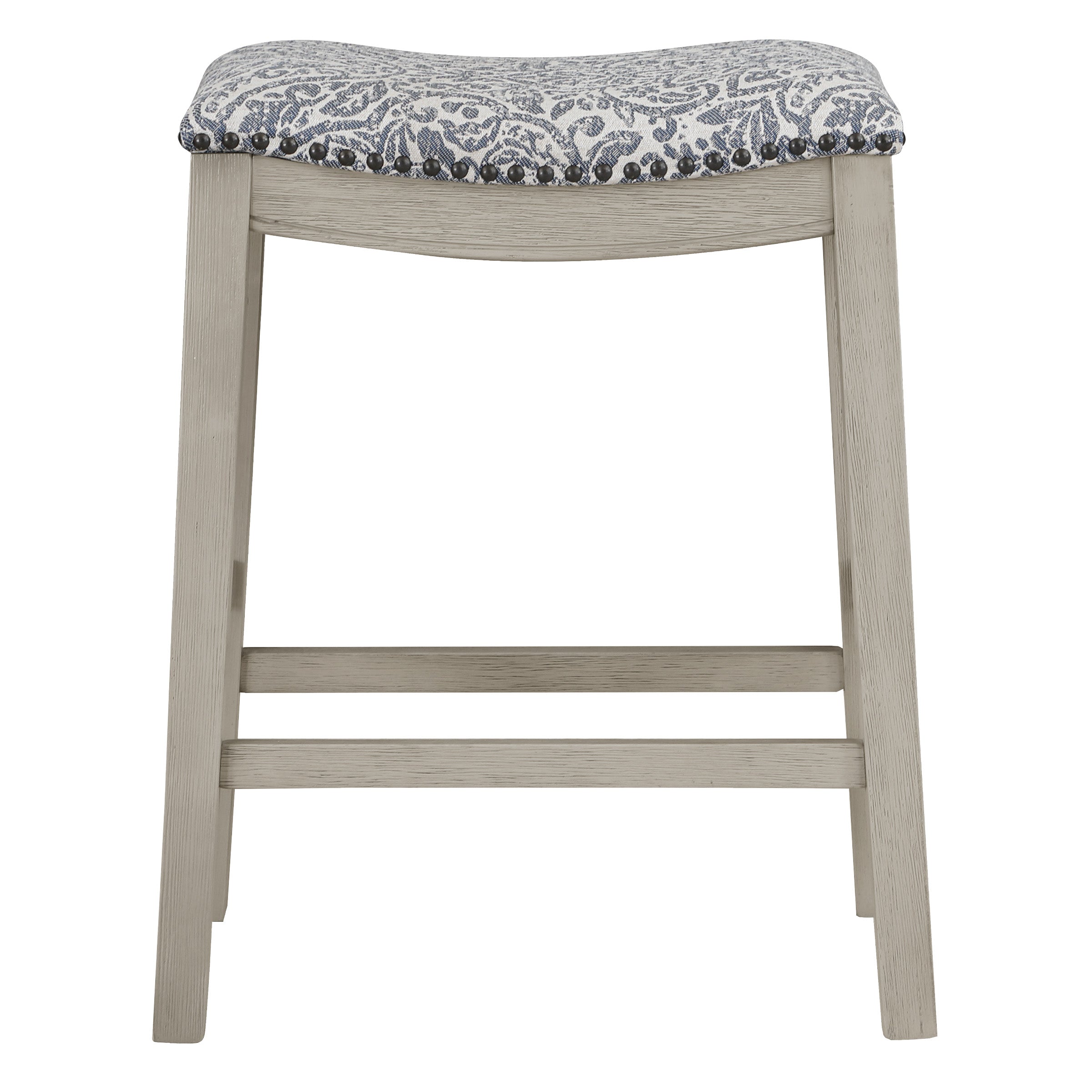 24" Saddle Stool 2-Pack - Damask Navy / White Washed