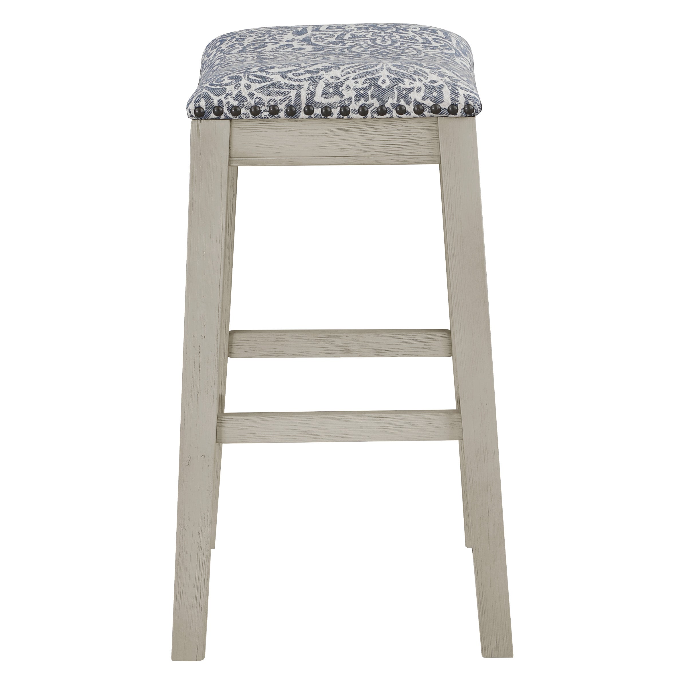 24" Saddle Stool 2-Pack - Damask Navy / White Washed