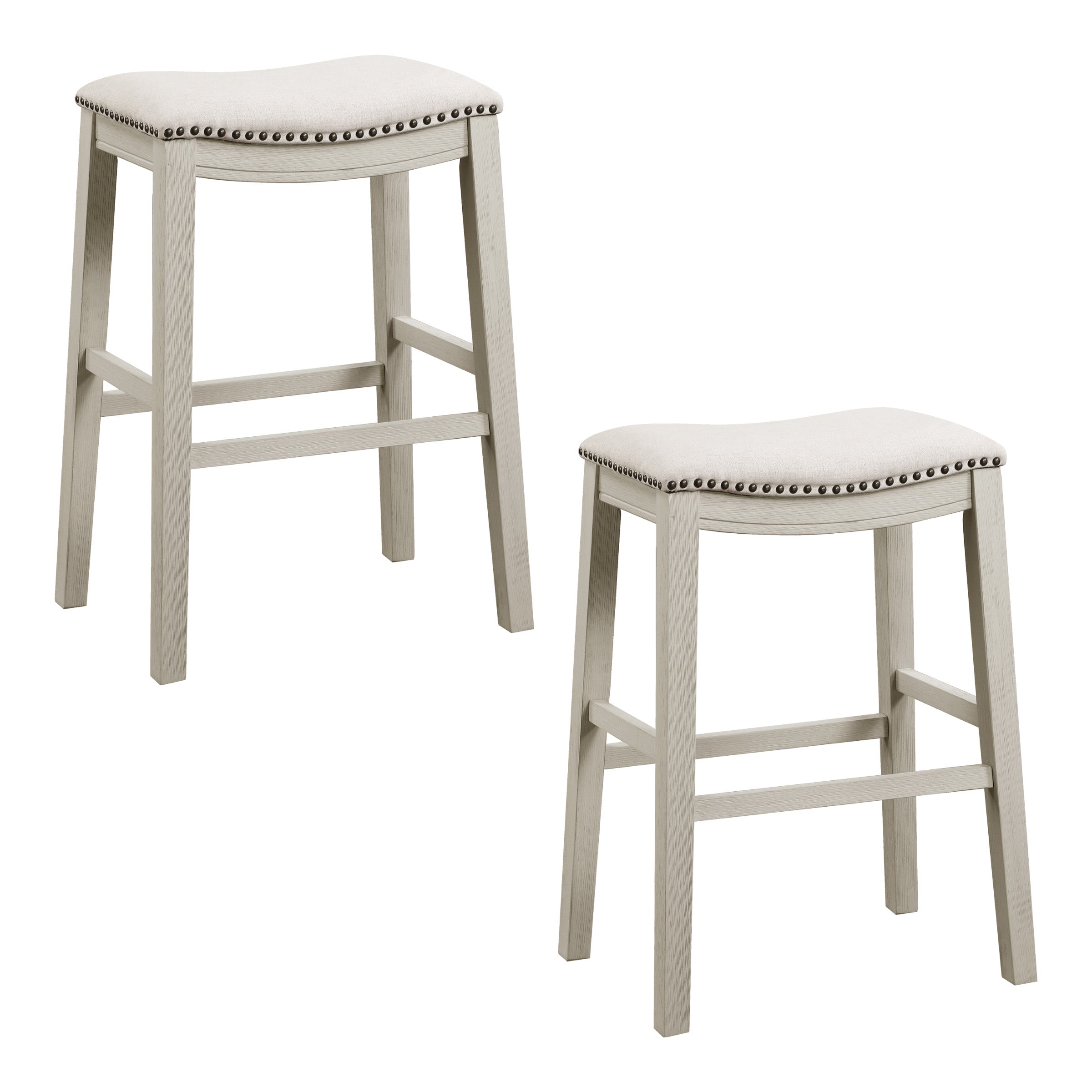 29" Saddle Stool 2-Pack - Linen / White Washed
