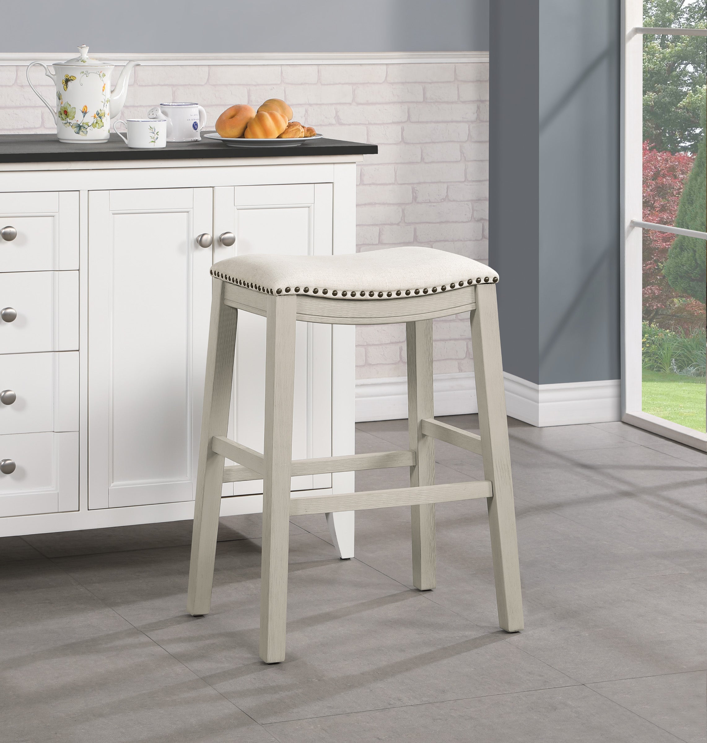 29" Saddle Stool 2-Pack - Linen / White Washed