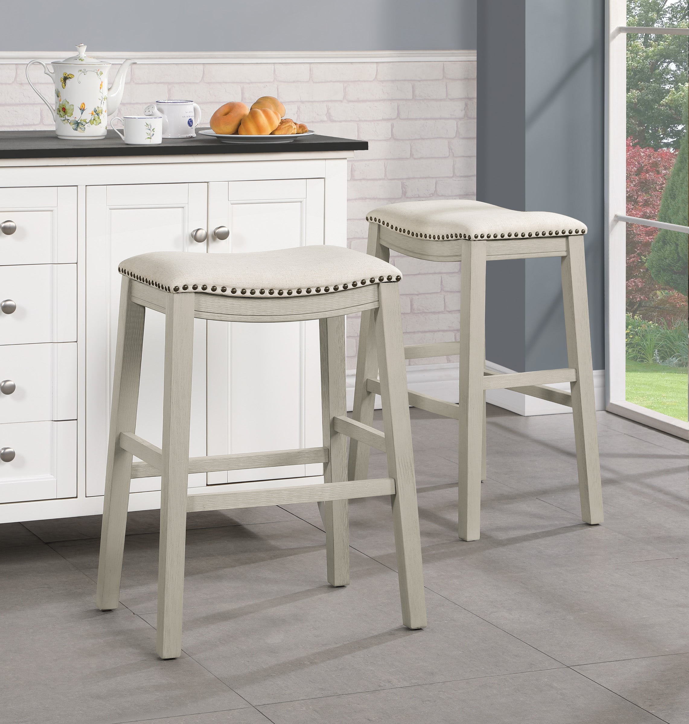 29" Saddle Stool 2-Pack - Linen / White Washed