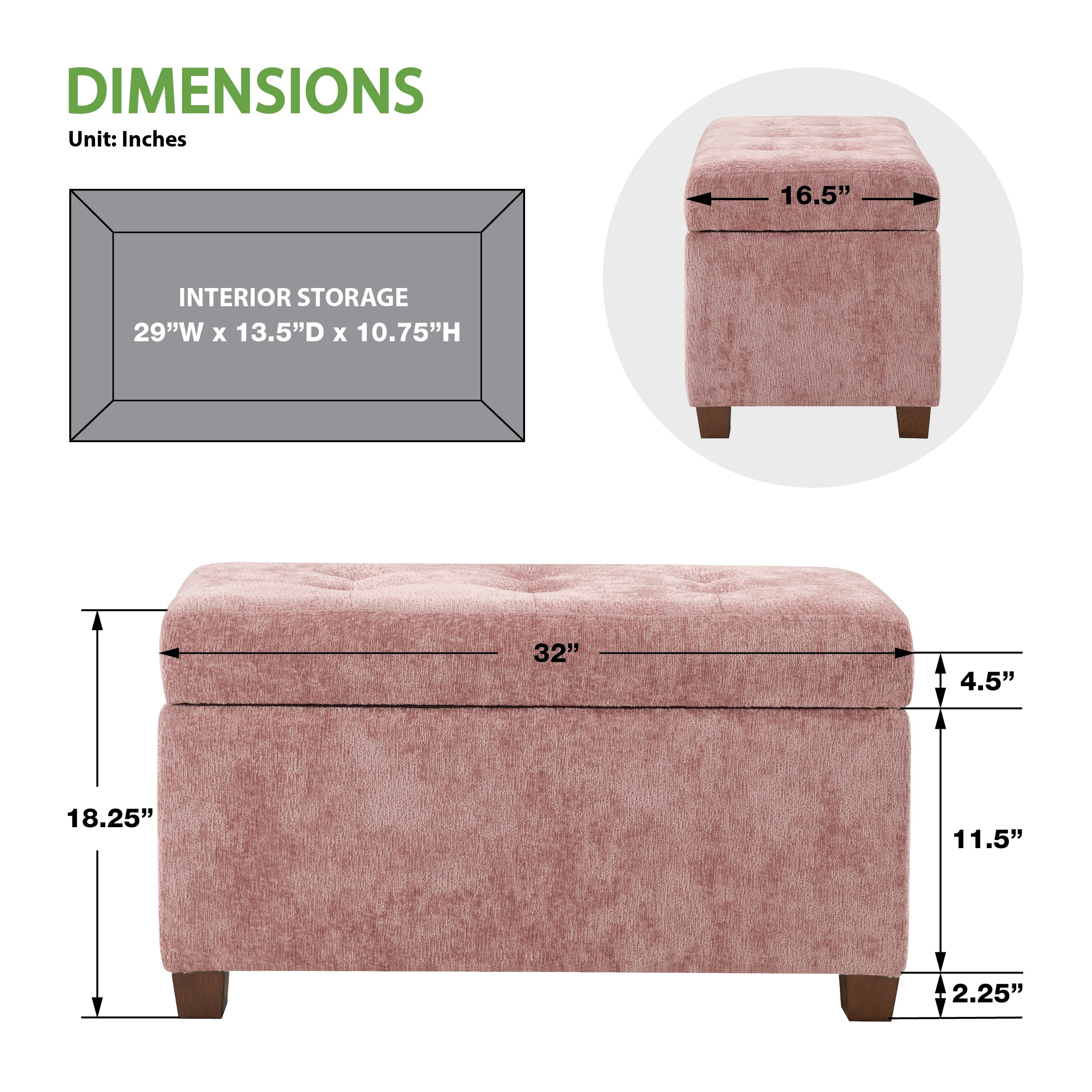 Storage Ottoman - Dusty Rose