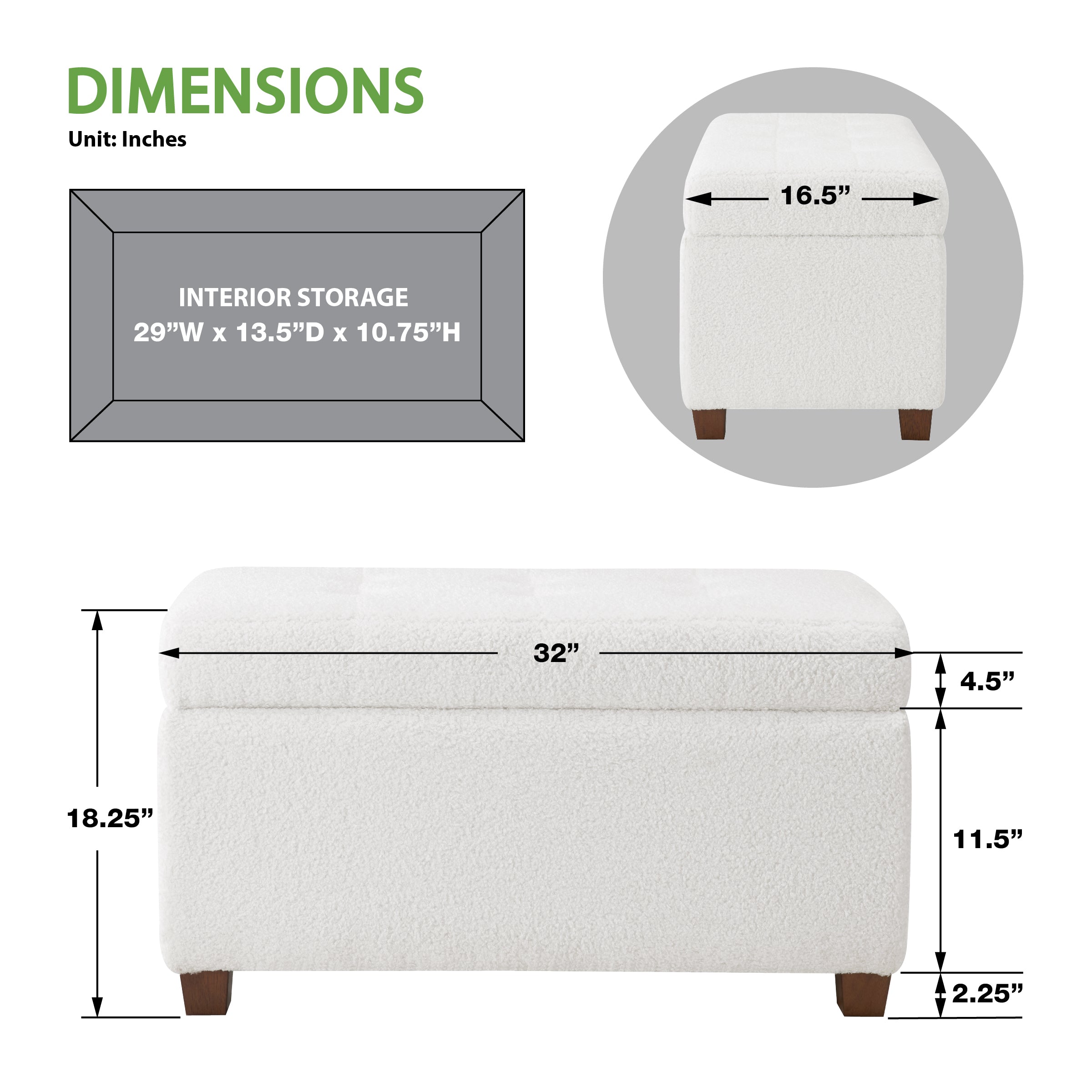 Storage Ottoman - Ivory Sherpa