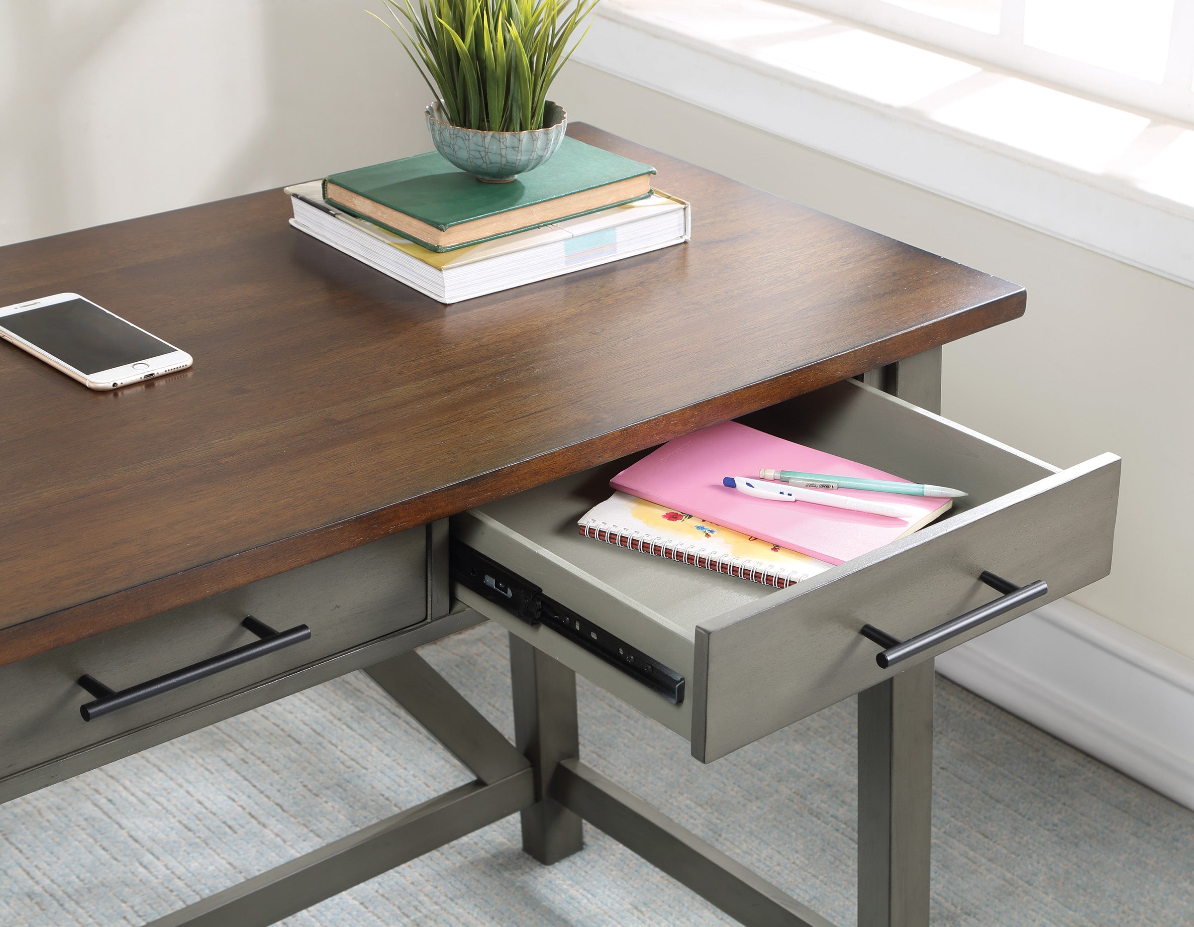 Milford Rustic Writing Desk - Slate Grey