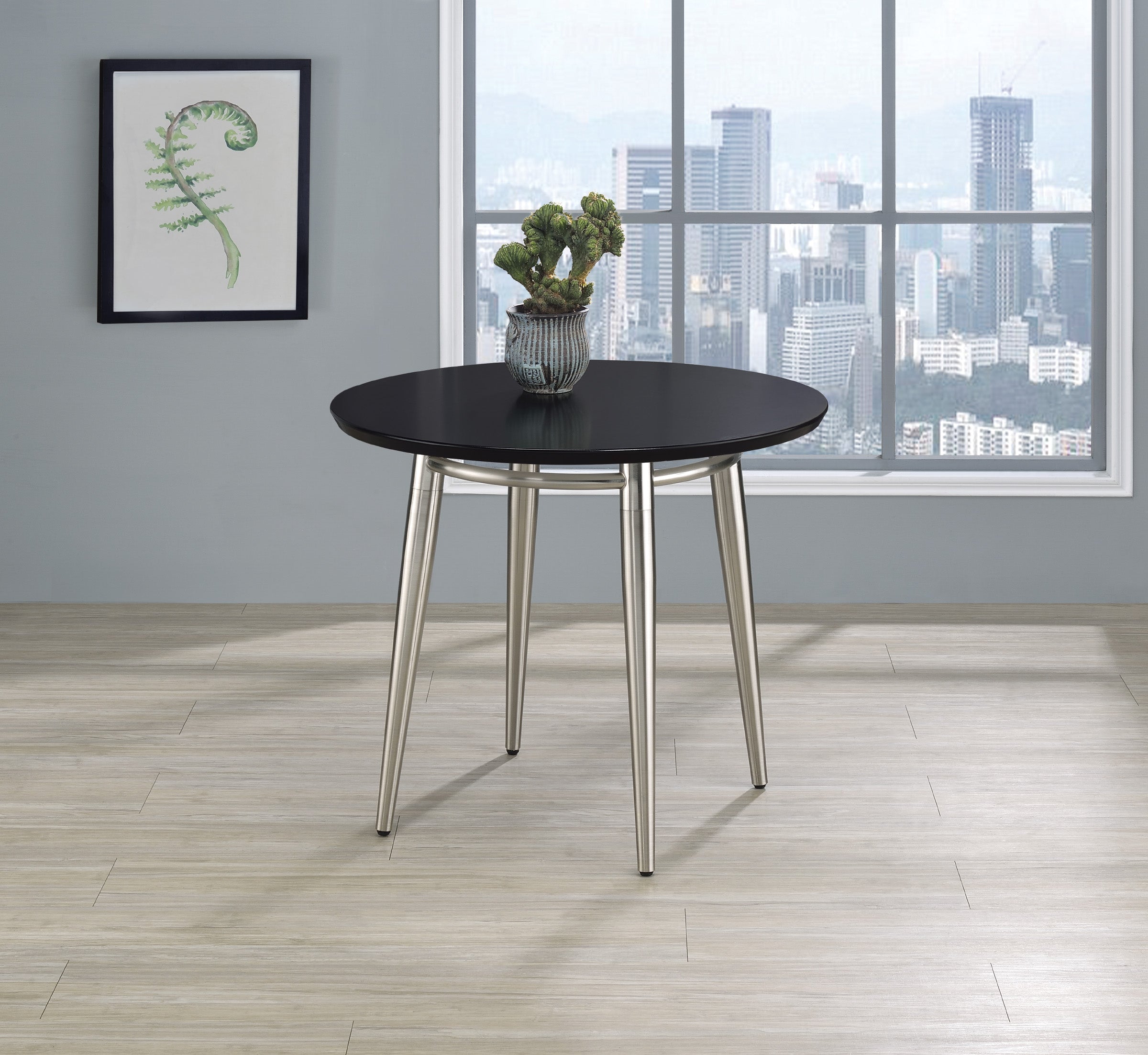 Brooklyn Round Top End Table - Black/Brushed Nickel