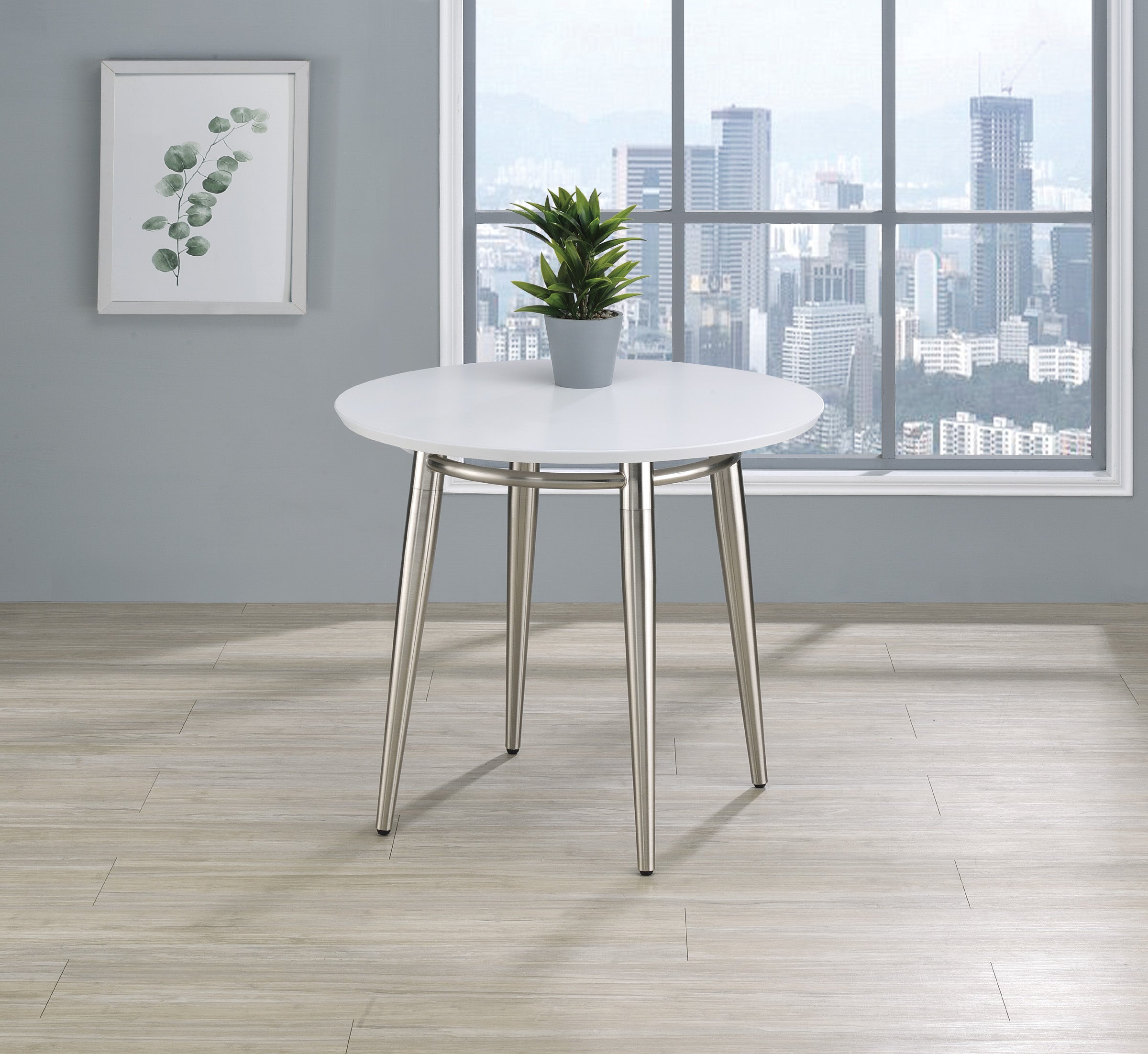 Brooklyn Round Top End Table - White/Brushed Nickel