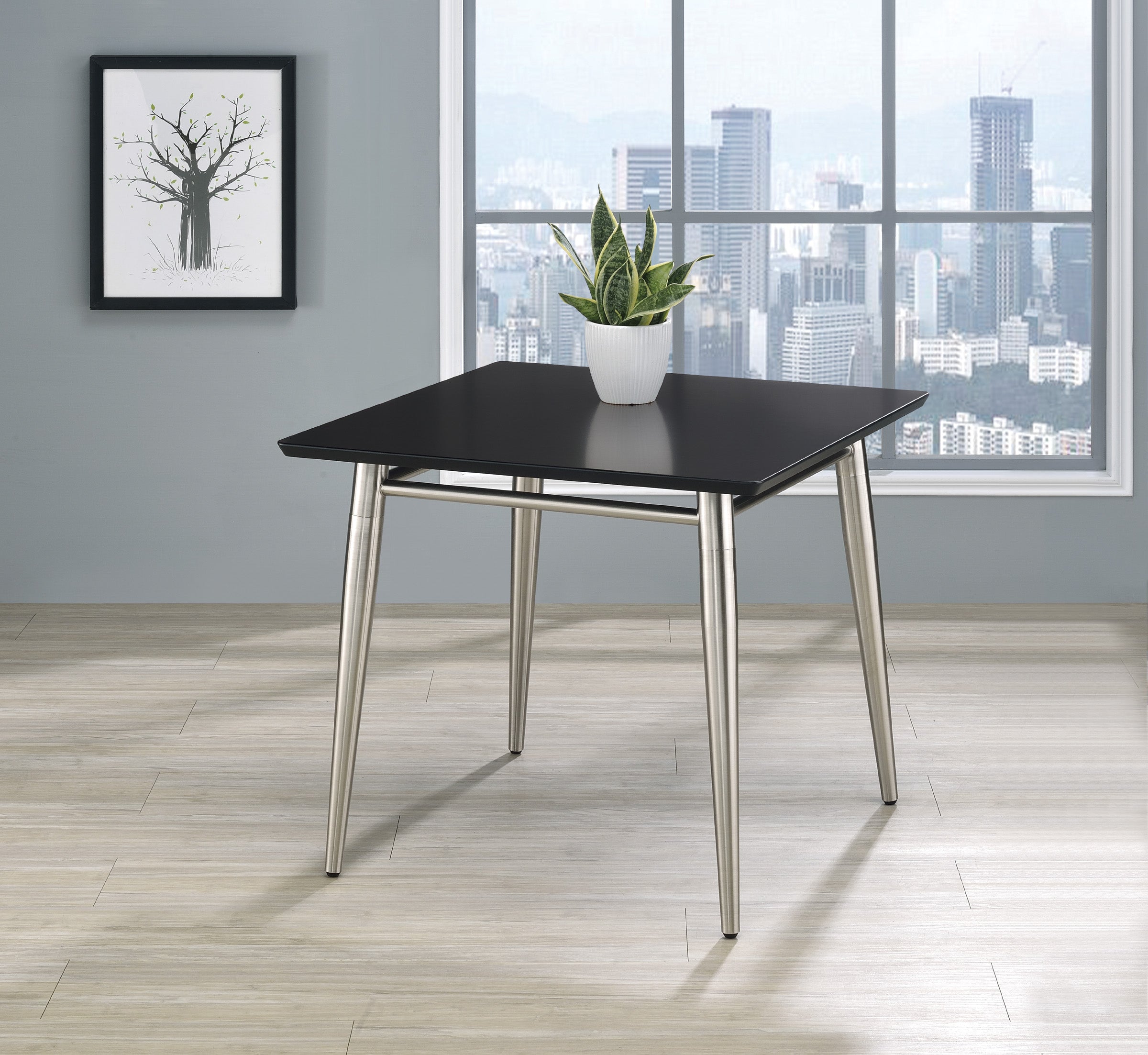 Brooklyn Square Top End Table - Black/Brushed Nickel Finish