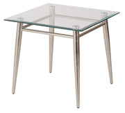 Brooklyn Square Top End Table - Glass/Brushed Nickel Finish