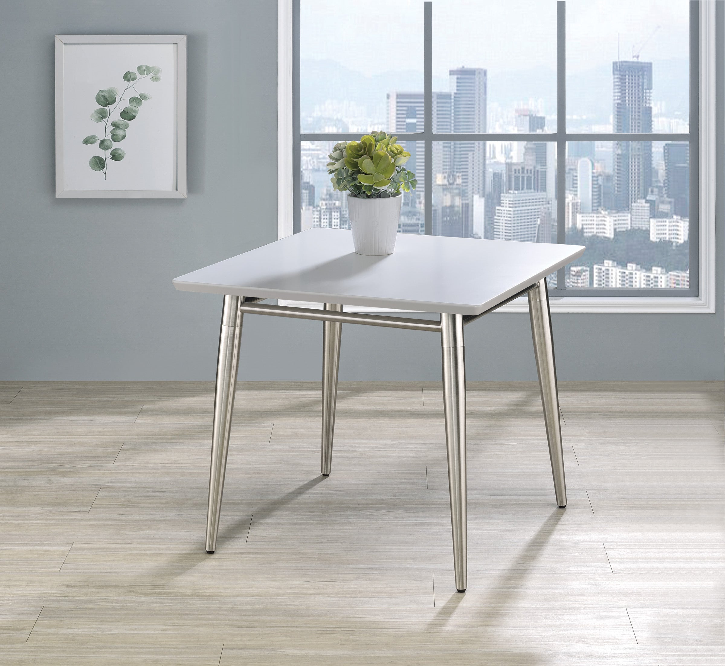 Brooklyn Square Top End Table - White/Brushed Nickel Finish