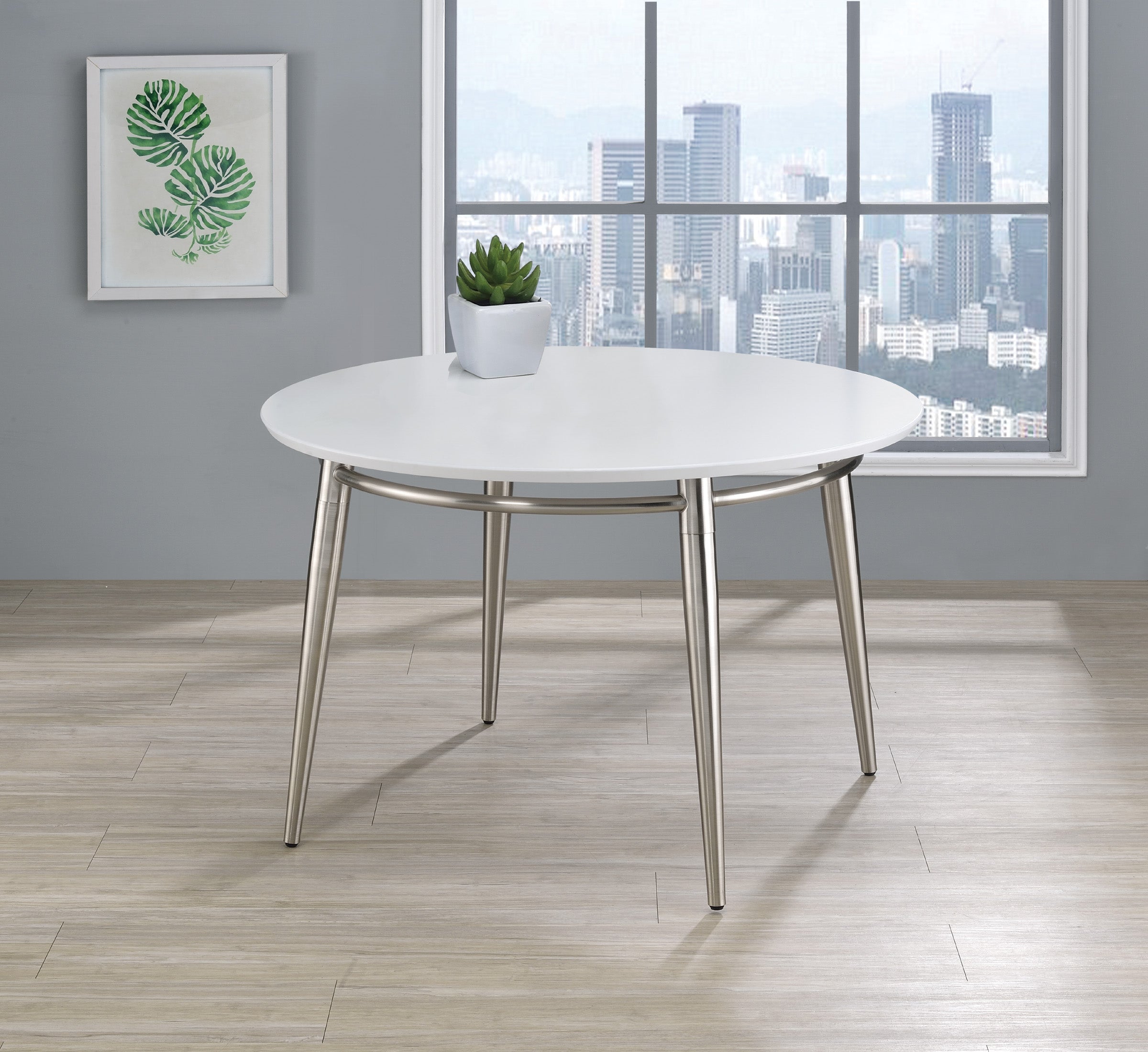 Brooklyn Round Top Coffee Table - White / Brushed Nickel
