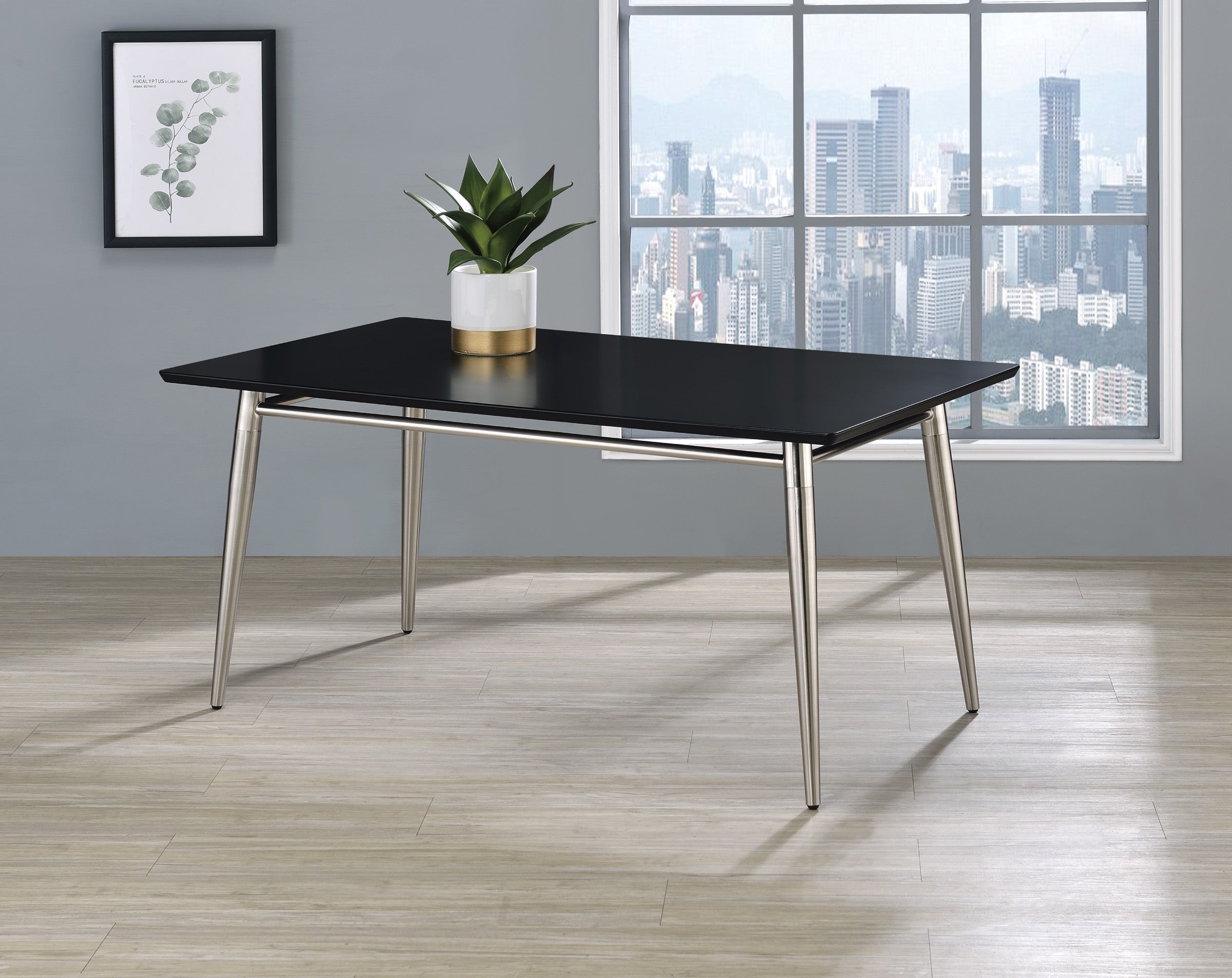 Brooklyn Wood Top Coffee Table - Black/Brushed Nickel Finish