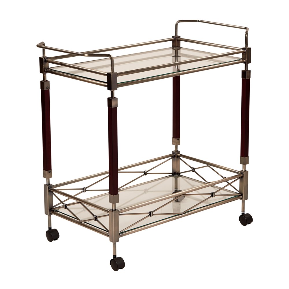 Melrose Serving Cart - Antique Brush Metal & Walnut Finish Wood