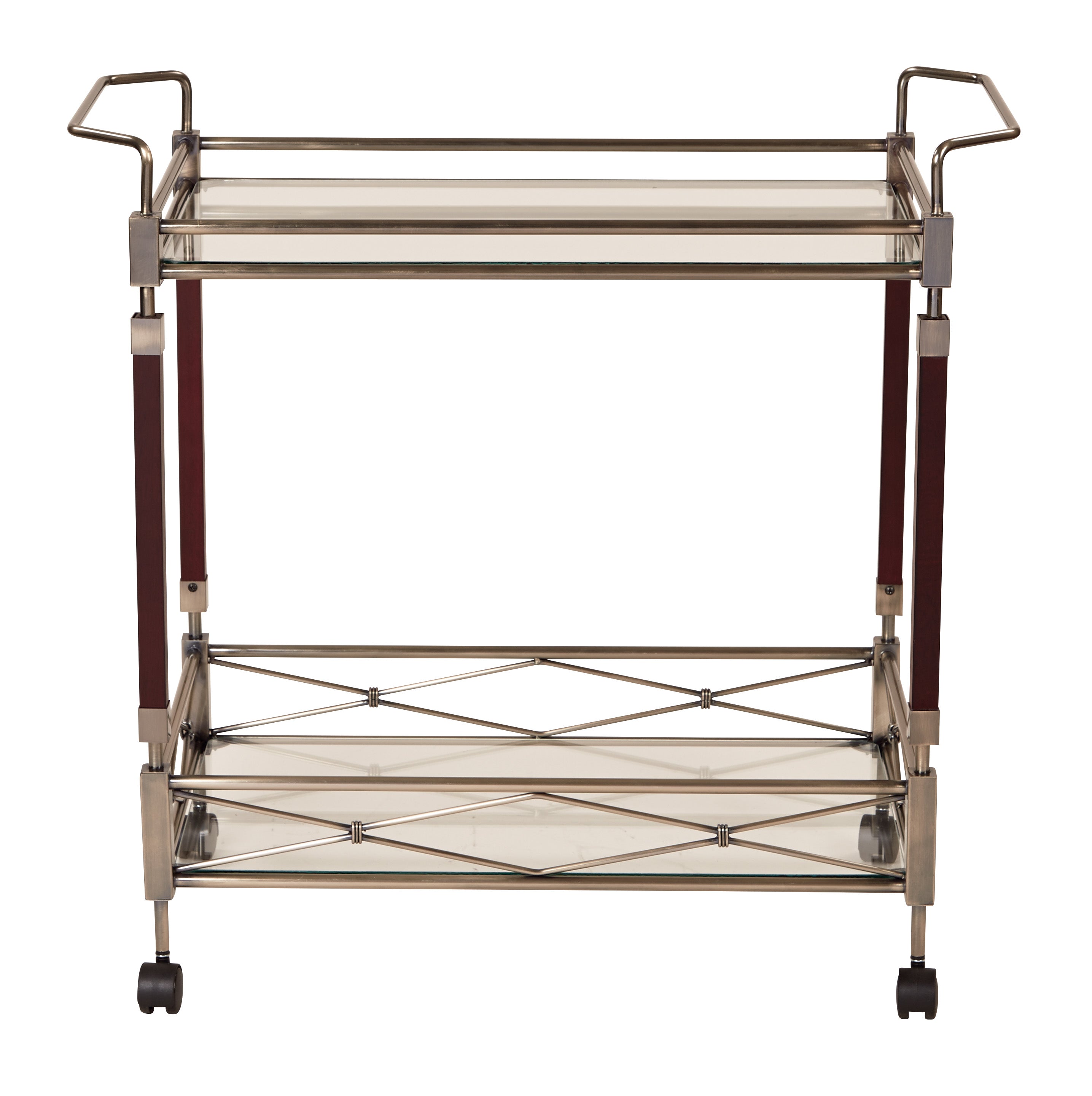 Melrose Serving Cart - Antique Brush Metal & Walnut Finish Wood