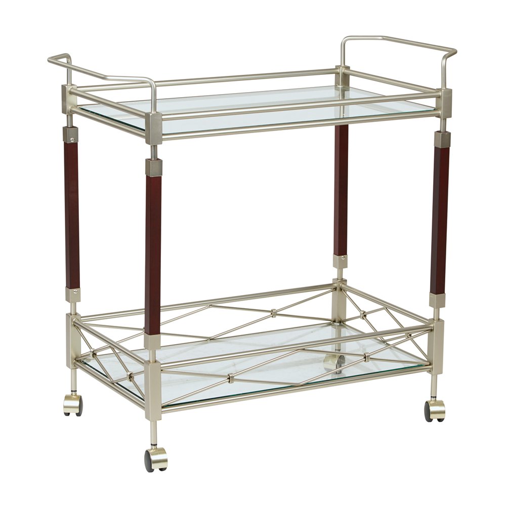 Melrose Serving Cart - Nickel Brush Metal & Walnut Finish Wood
