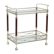 Melrose Serving Cart - Nickel Brush Metal & Walnut Finish Wood