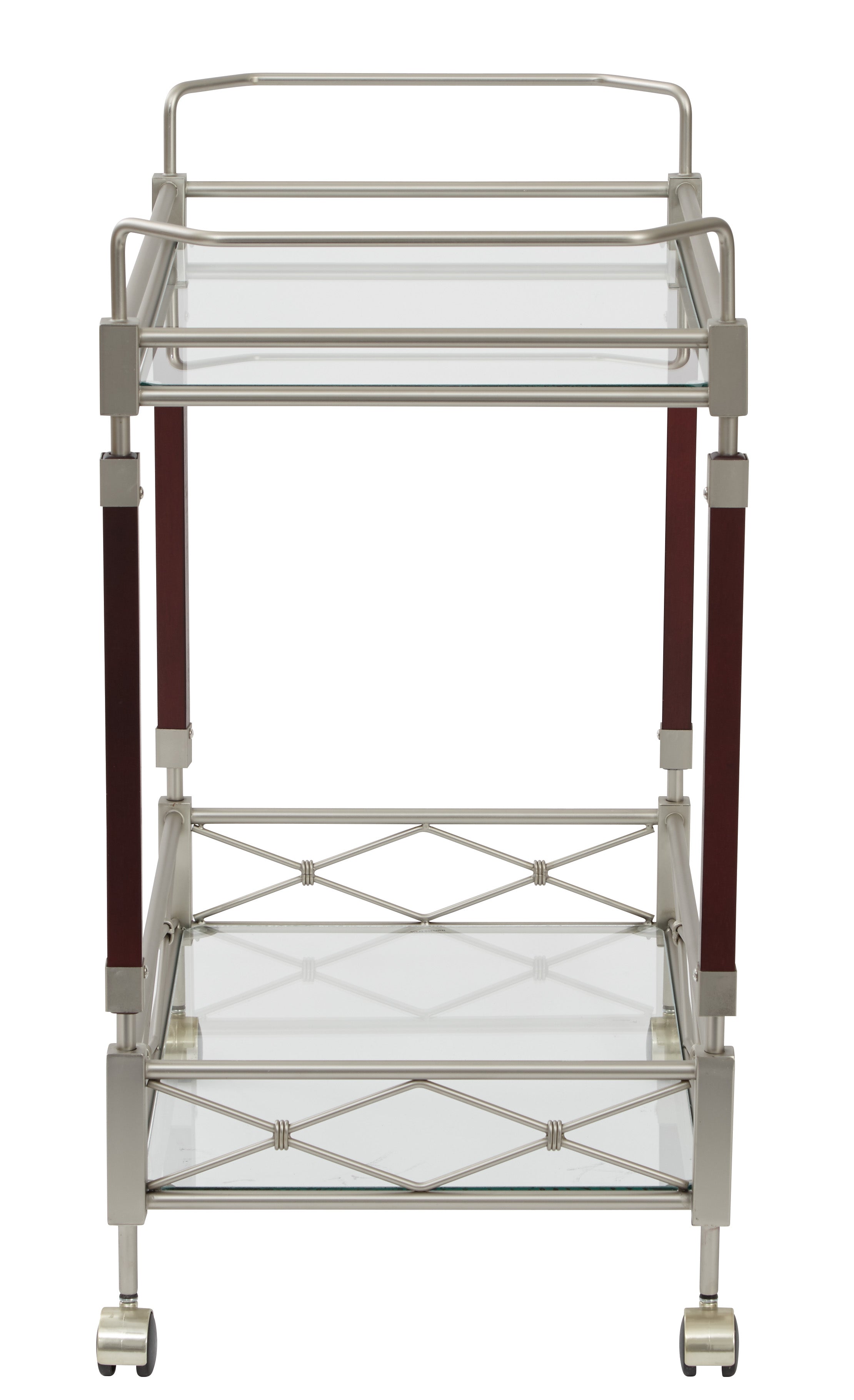 Melrose Serving Cart - Nickel Brush Metal & Walnut Finish Wood