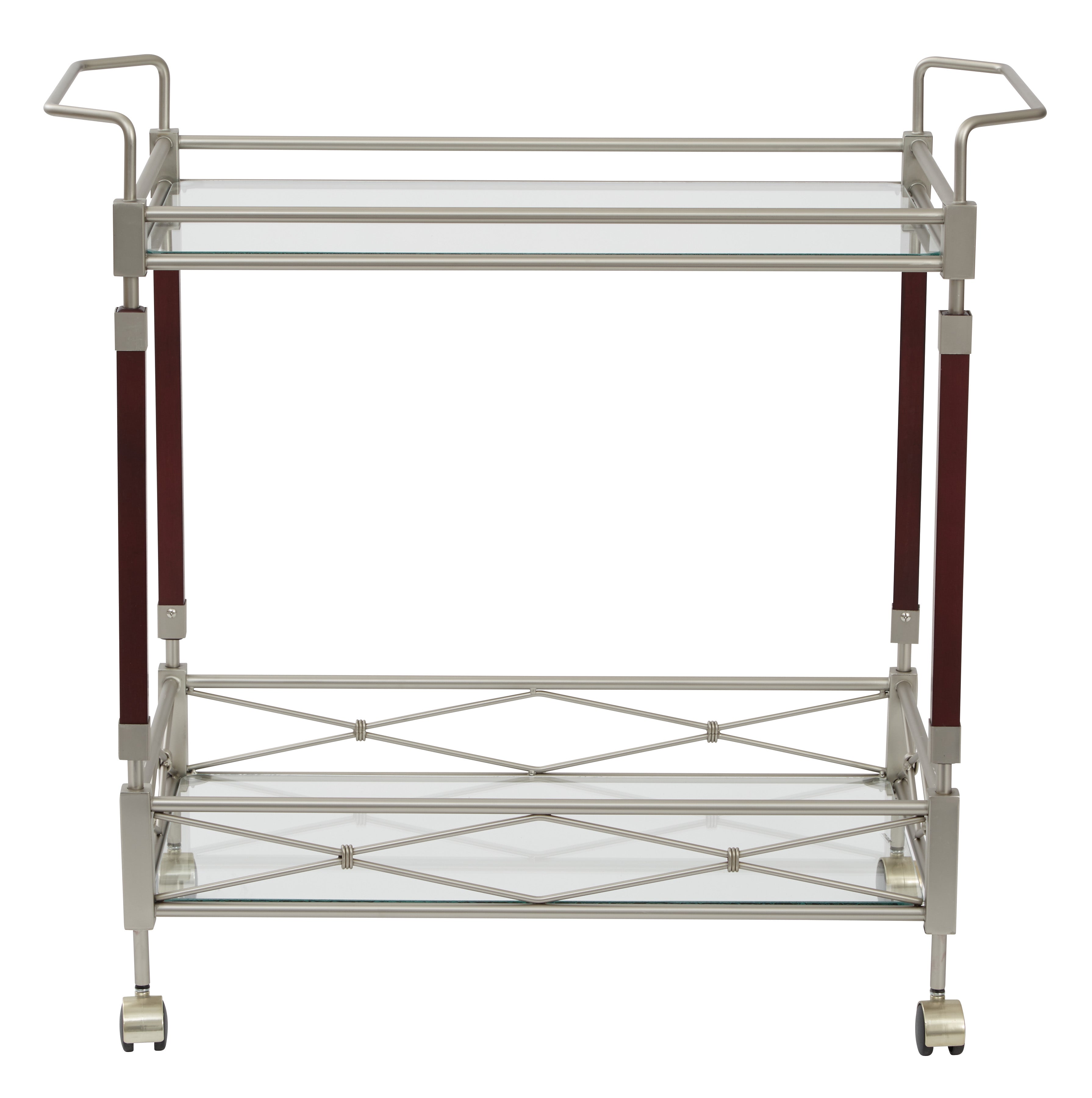 Melrose Serving Cart - Nickel Brush Metal & Walnut Finish Wood