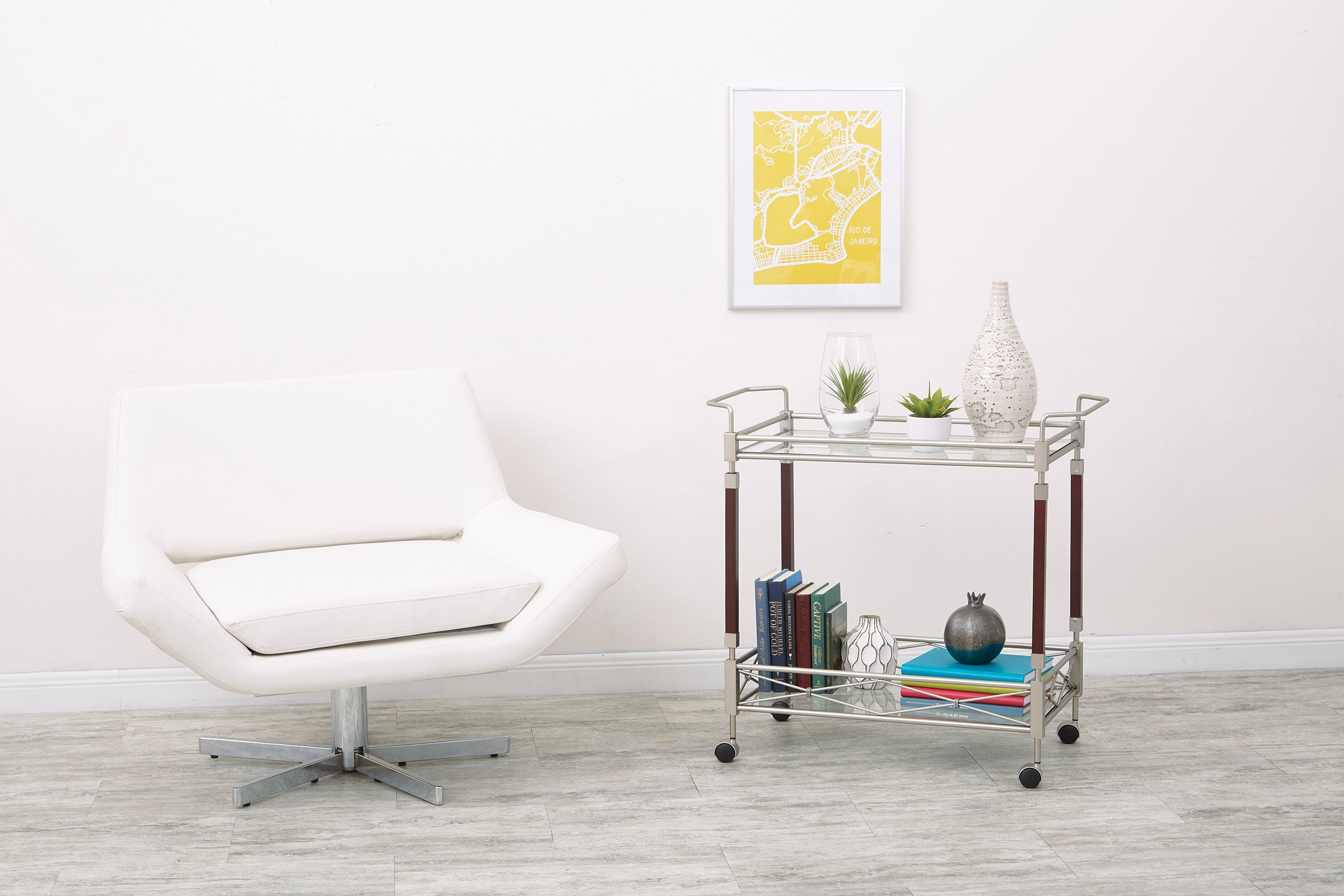 Melrose Serving Cart - Nickel Brush Metal & Walnut Finish Wood