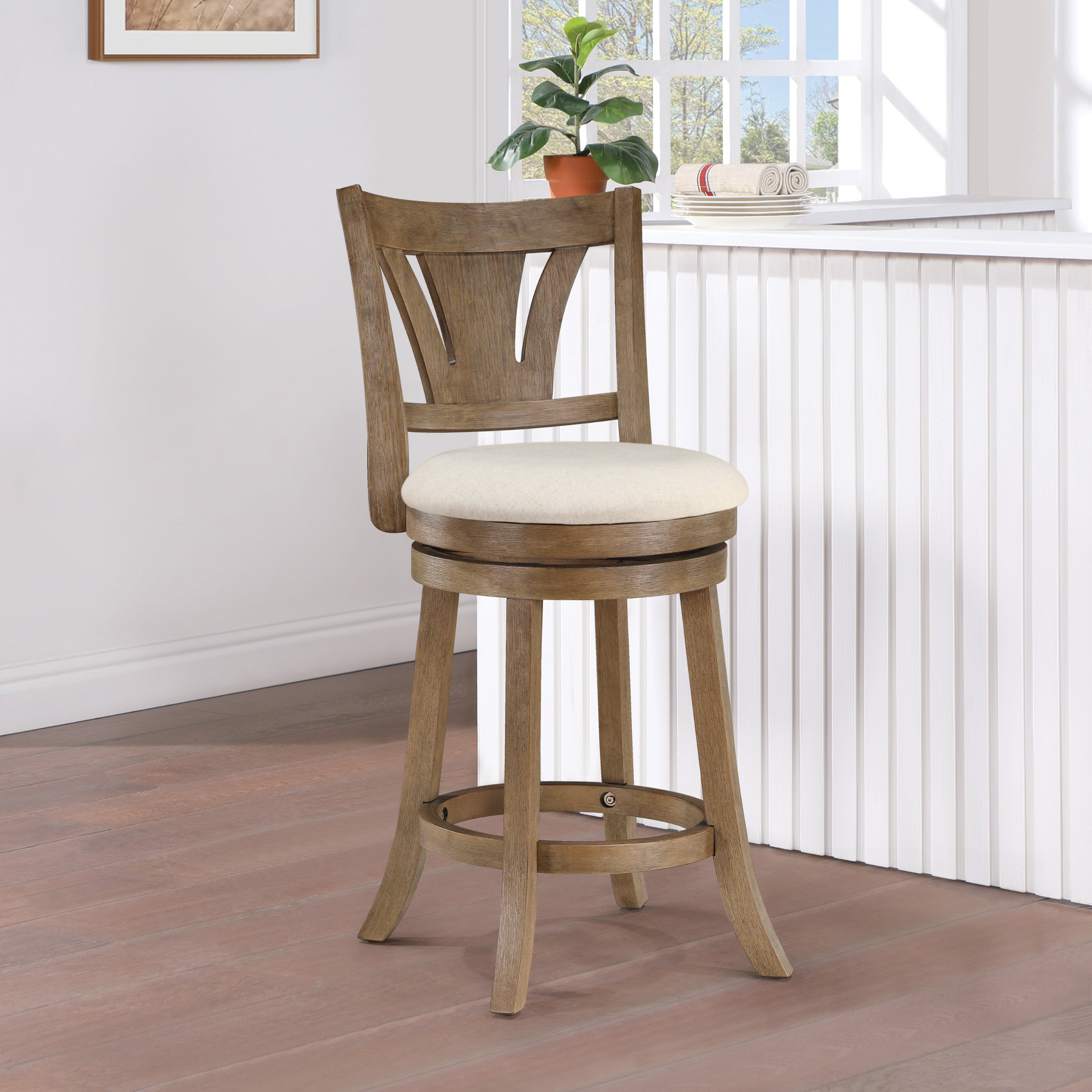 Miller Counter Stool - Linen/Medium Oak