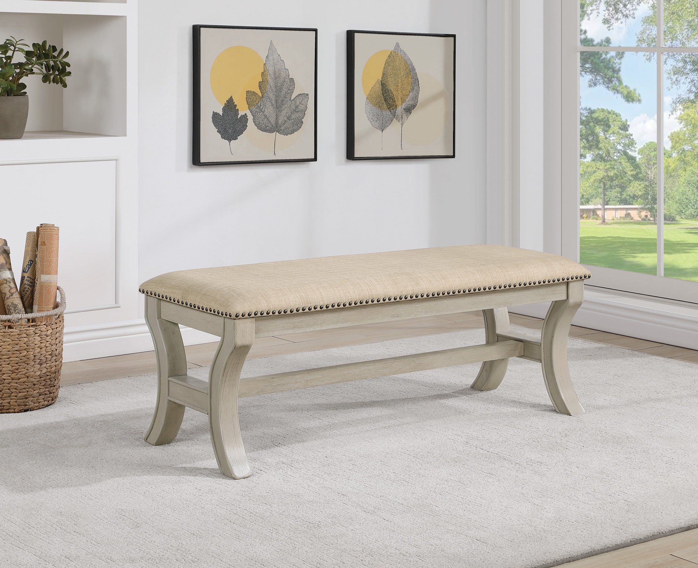 Monaco 48" Bench - Linen/White Wash