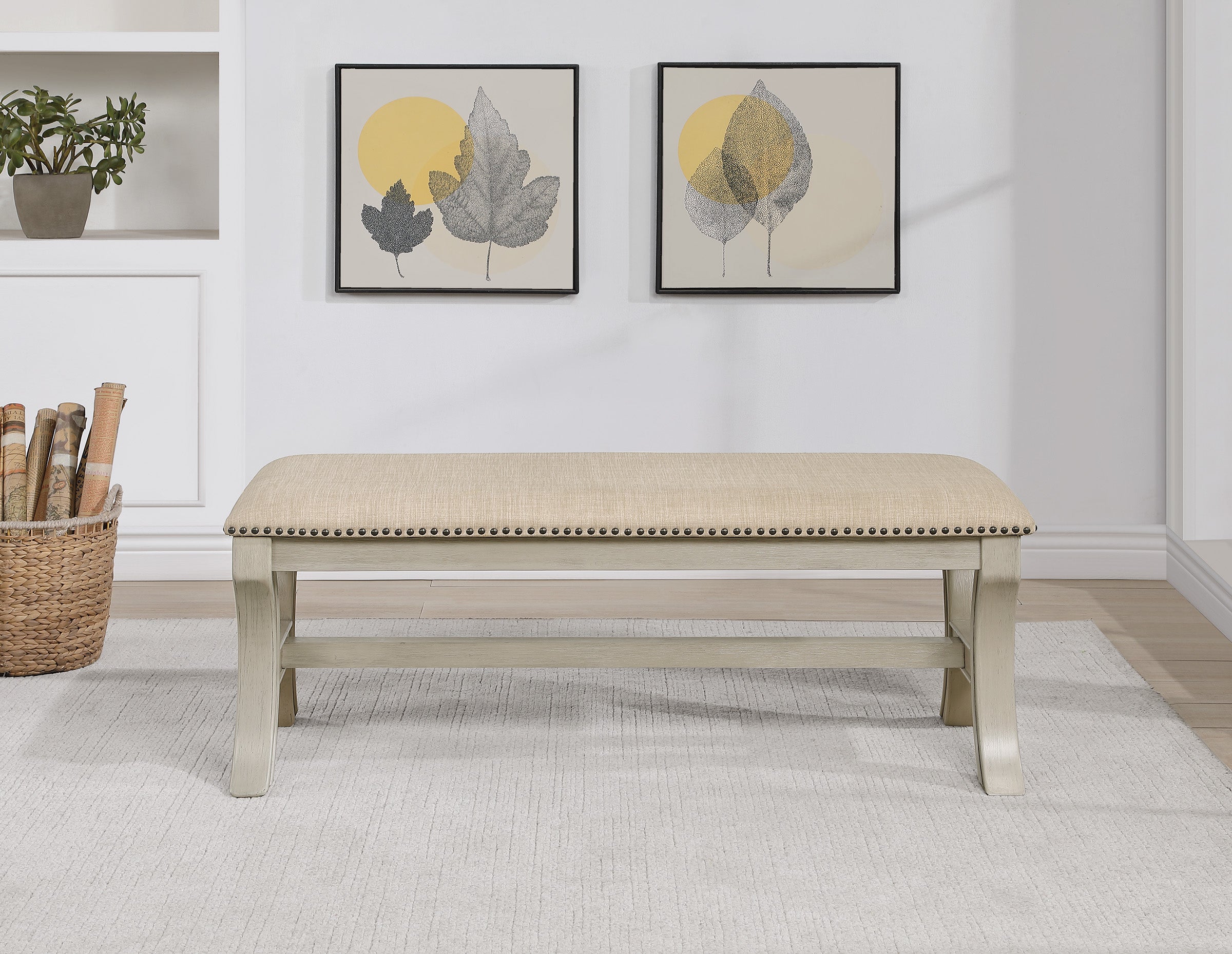 Monaco 48" Bench - Linen/White Wash