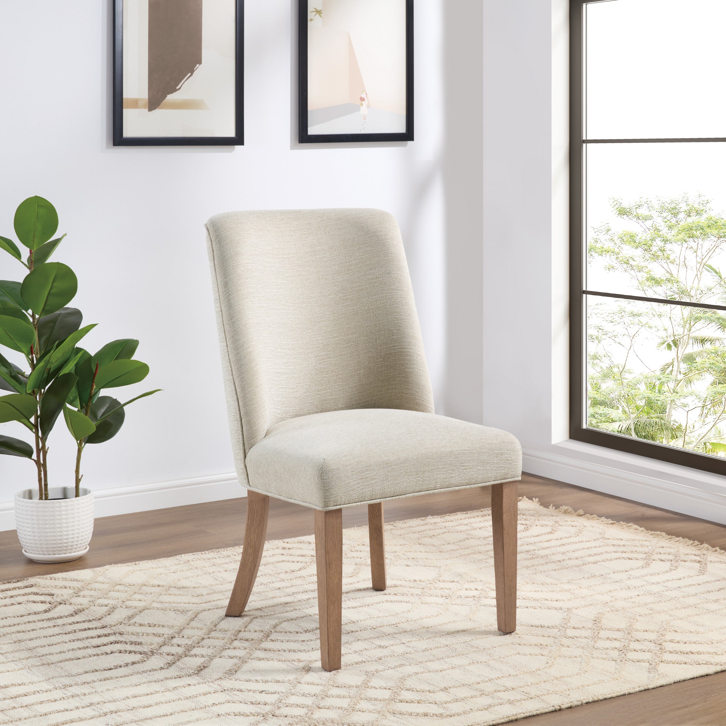 Marly Dining Chair 2 Pack in Linen Fabric with Medium Oak Legs