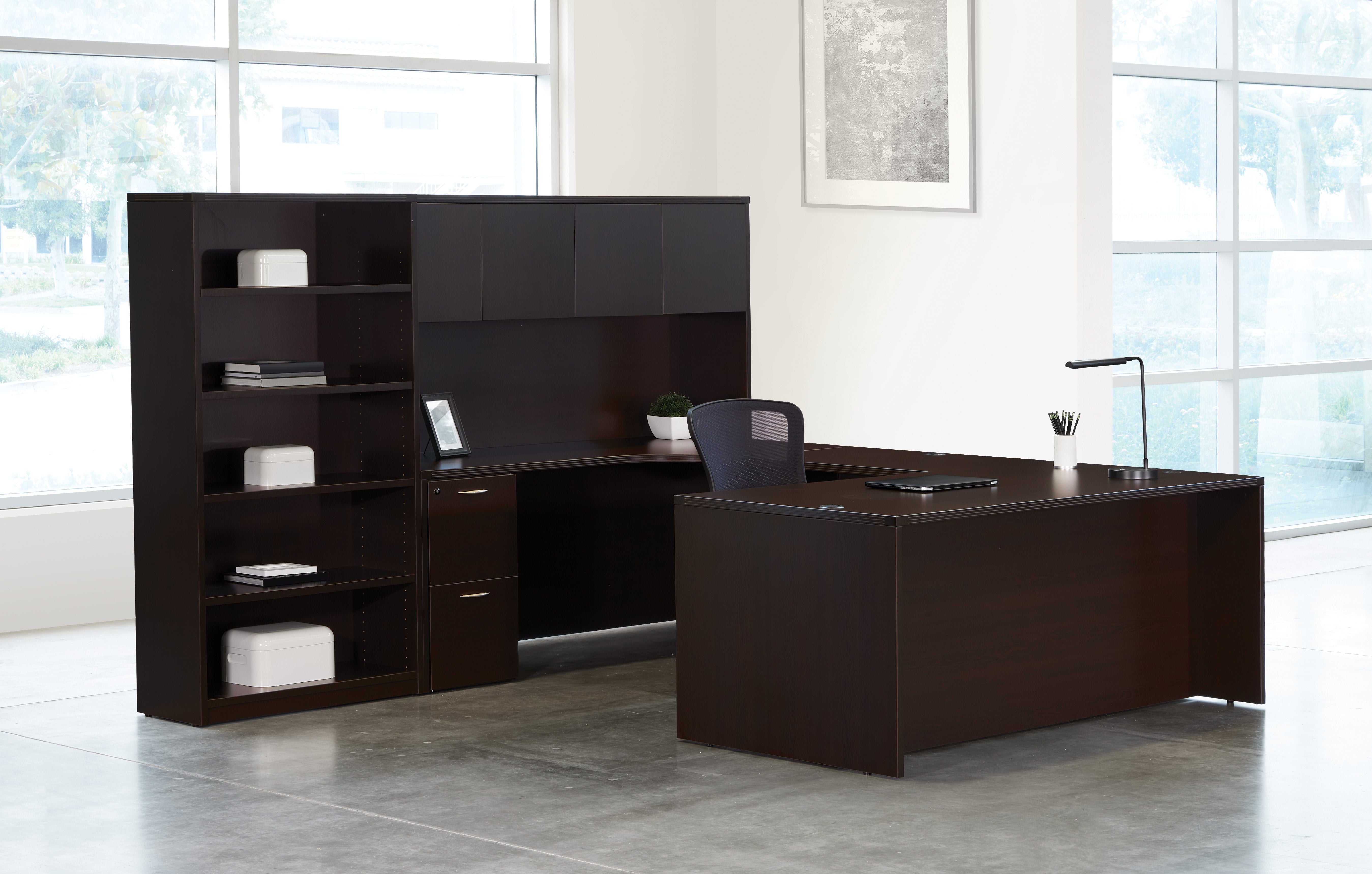 Napa Left U with Bookcase 107X107 - Espresso